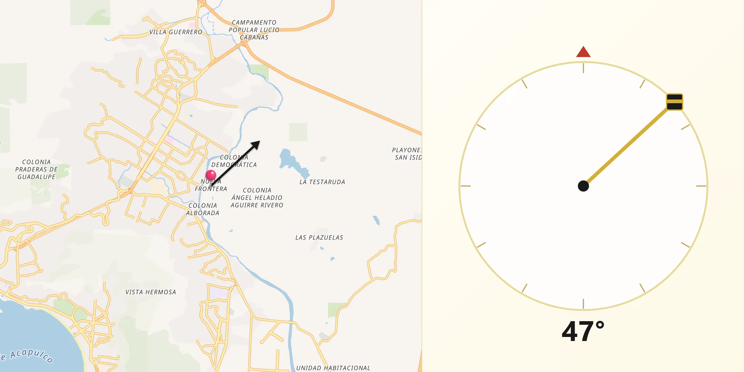 Dirección de la Qibla desde Nueva Frontera