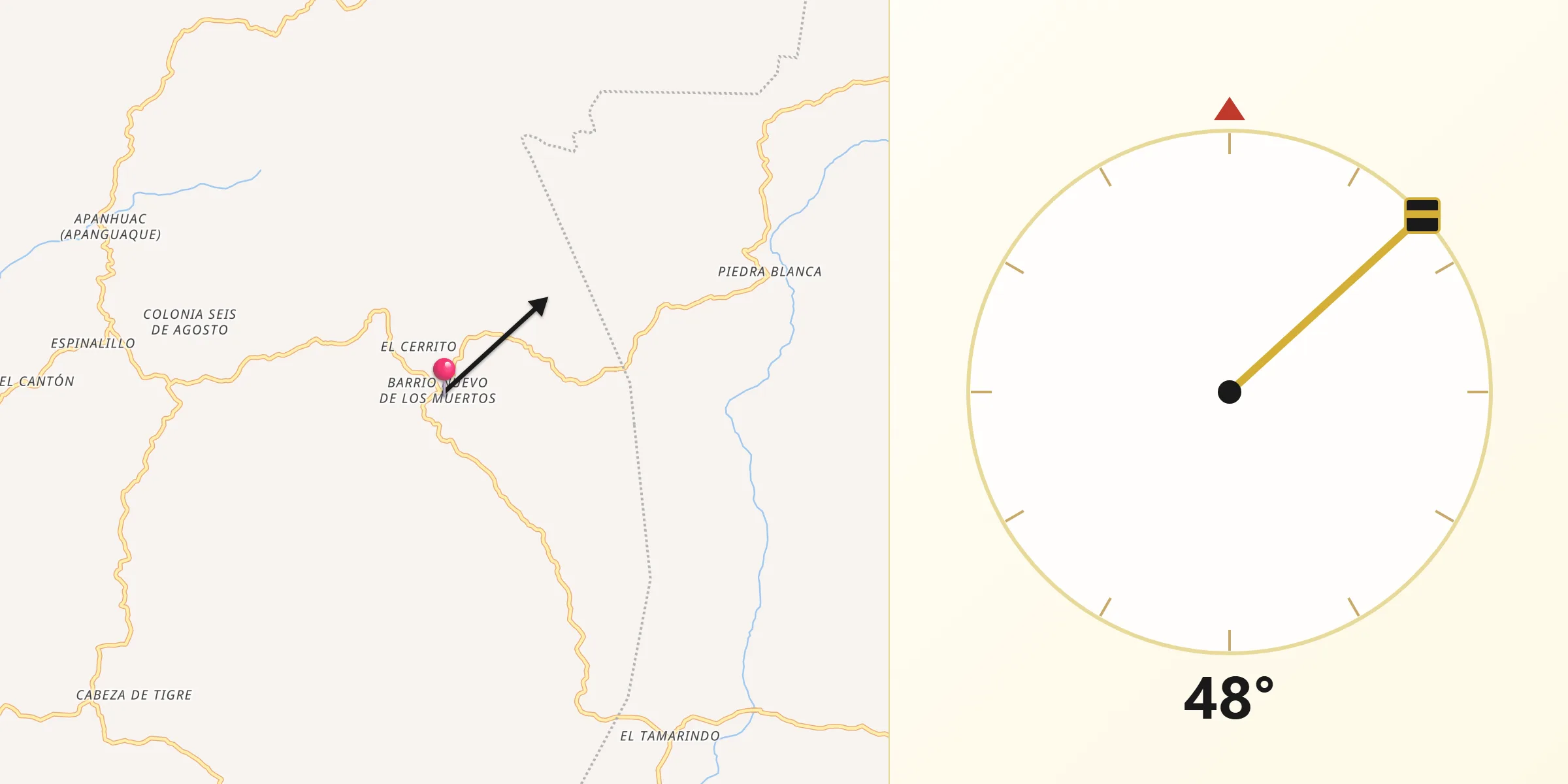 Dirección de la Qibla desde Barrio Nuevo de los Muertos