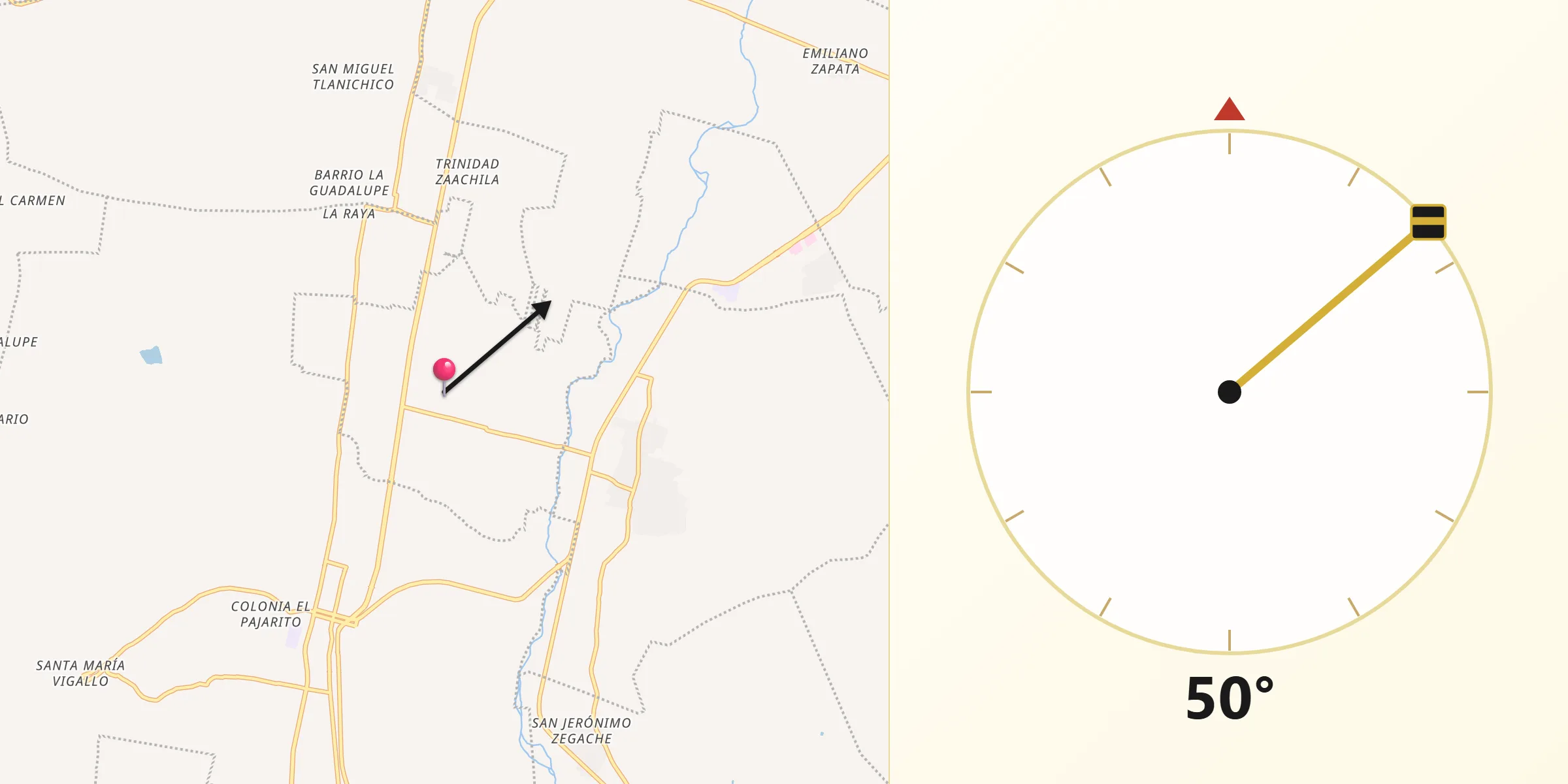 Dirección de la Qibla desde Ciénega de Zimatlán