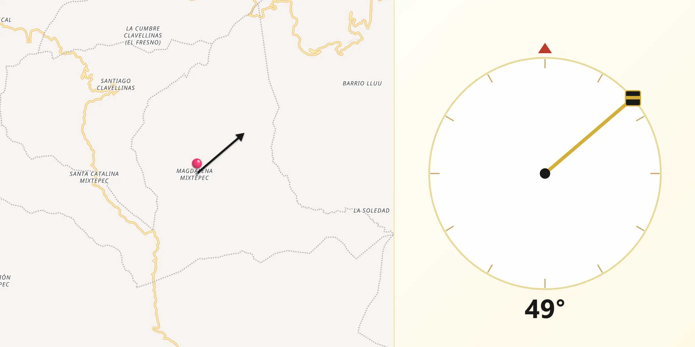 Dirección de la Qibla desde Magdalena Mixtepec