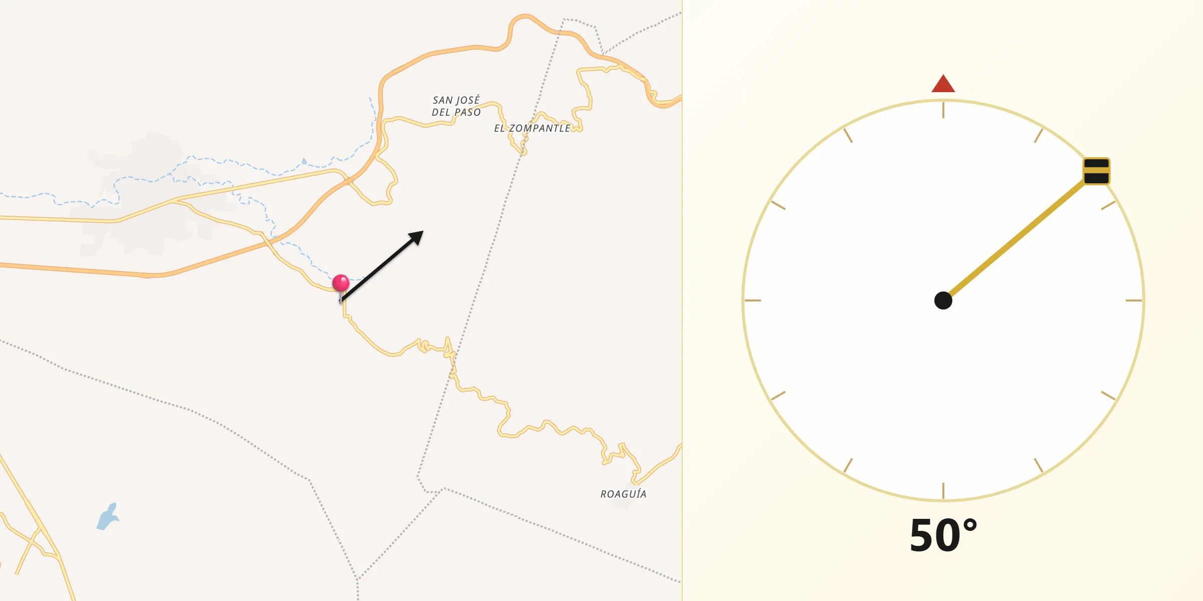 Dirección de la Qibla desde Xaaga