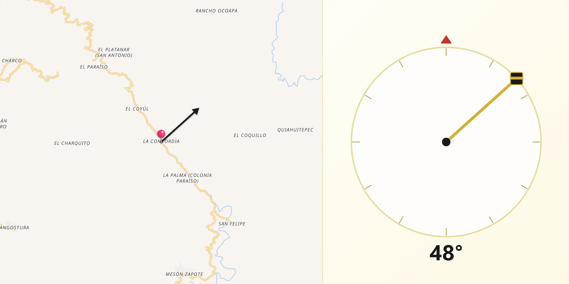 Dirección de la Qibla desde La Concordia