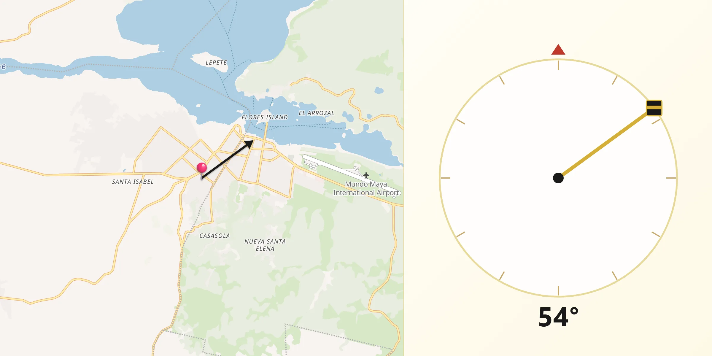 Dirección de la Qibla desde Municipio de San Benito