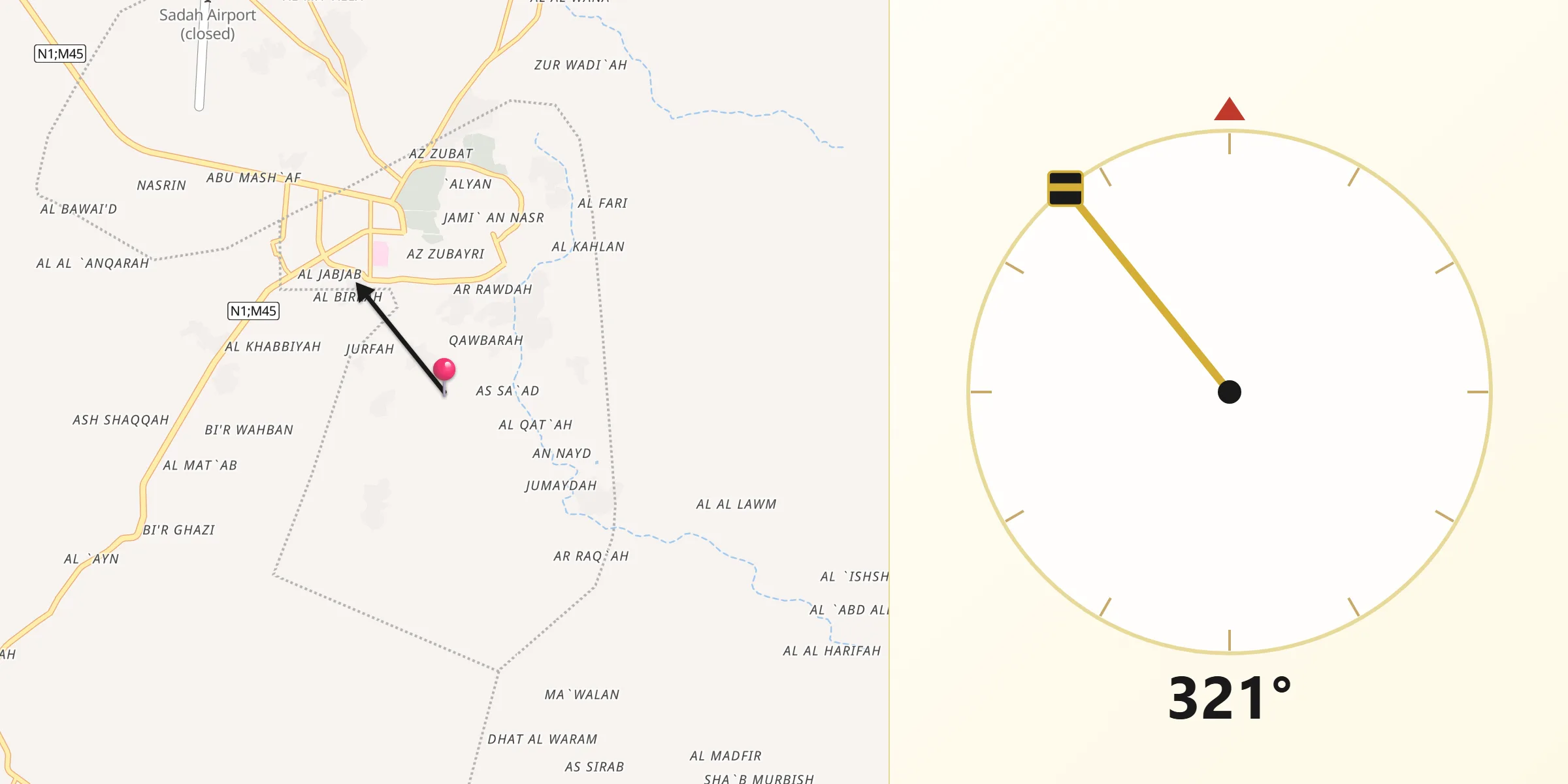 اتجاه القبلة من صعدة