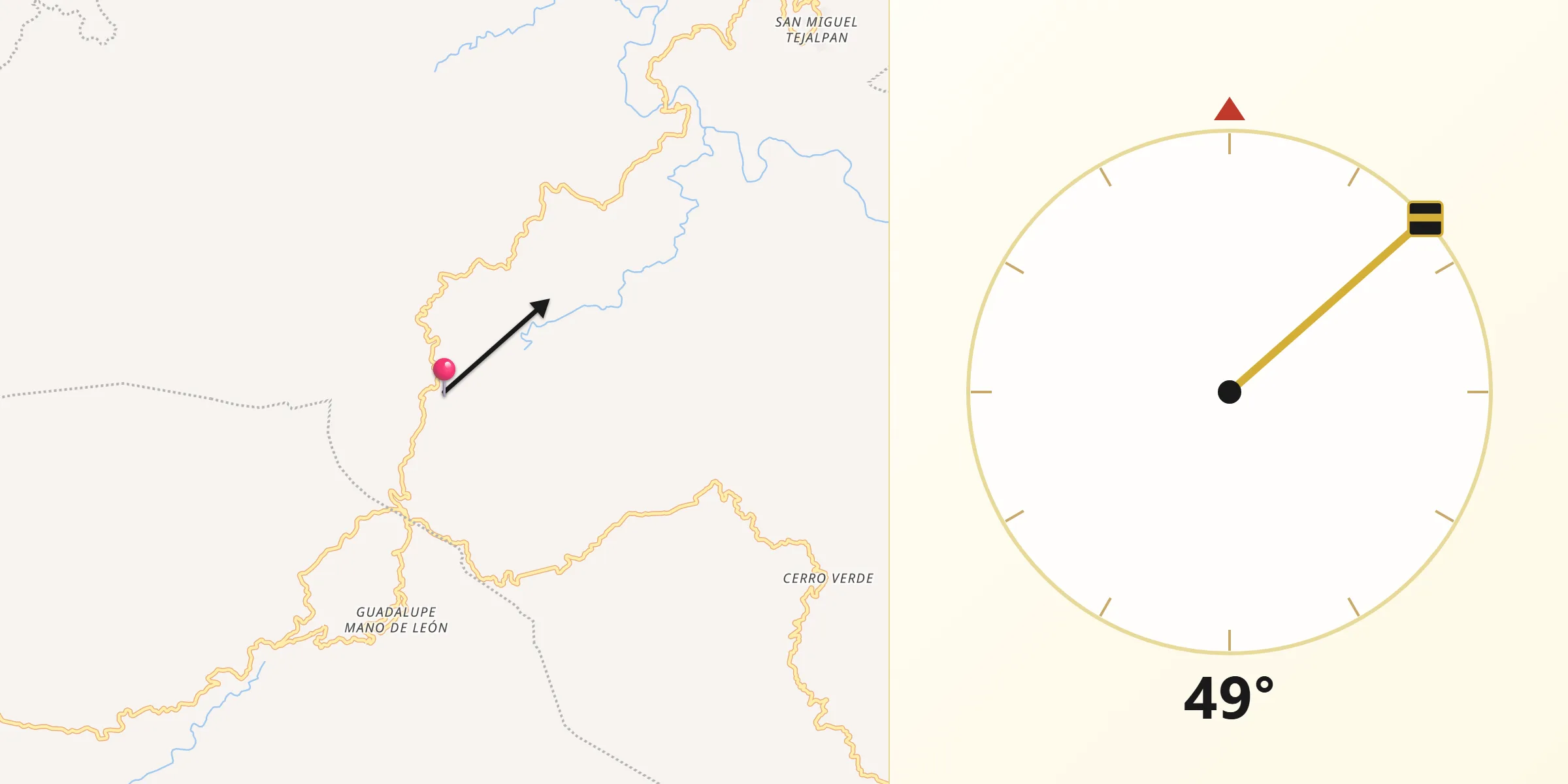 Dirección de la Qibla desde La Soledad