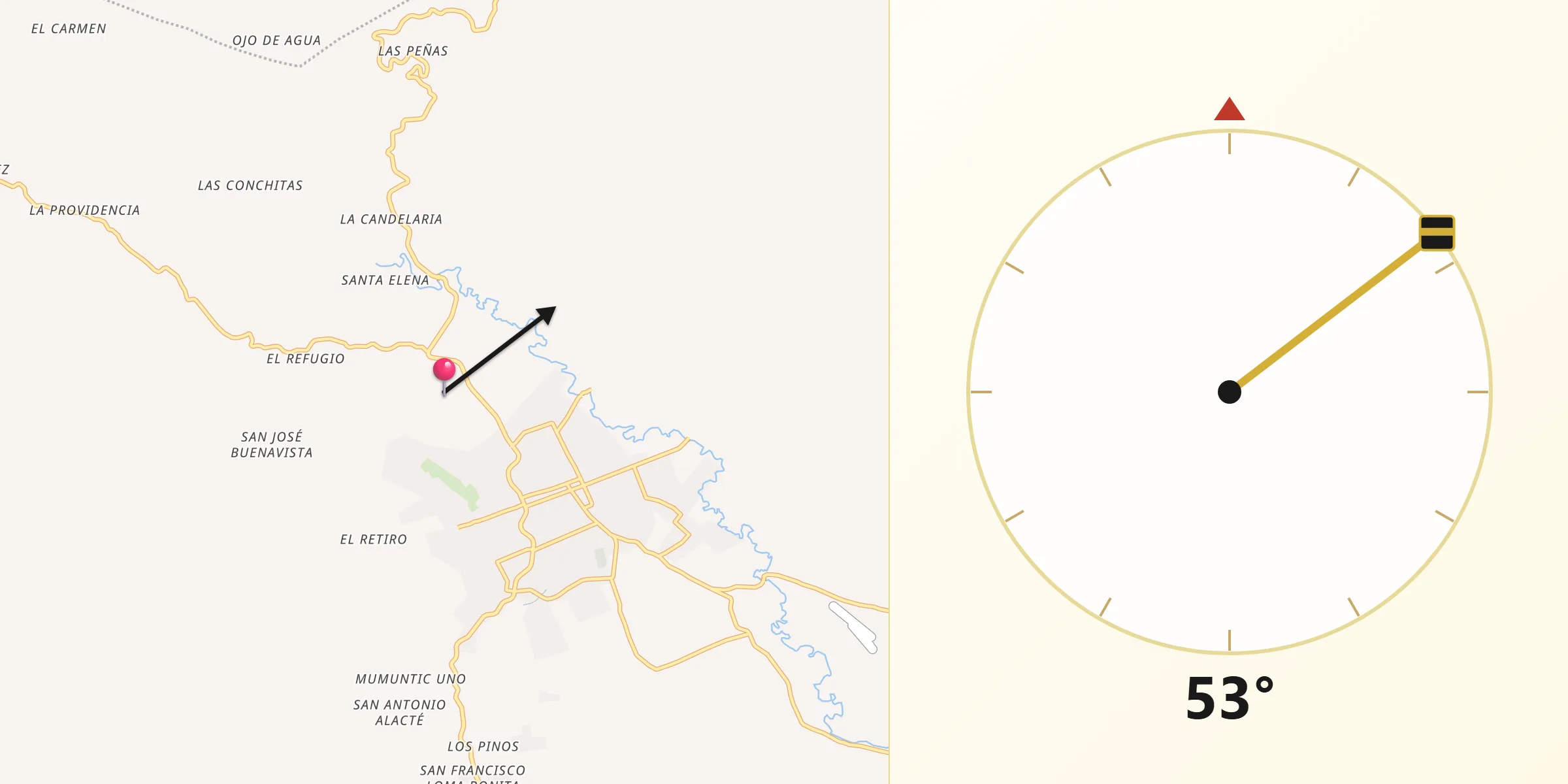 Dirección de la Qibla desde Los Pinos