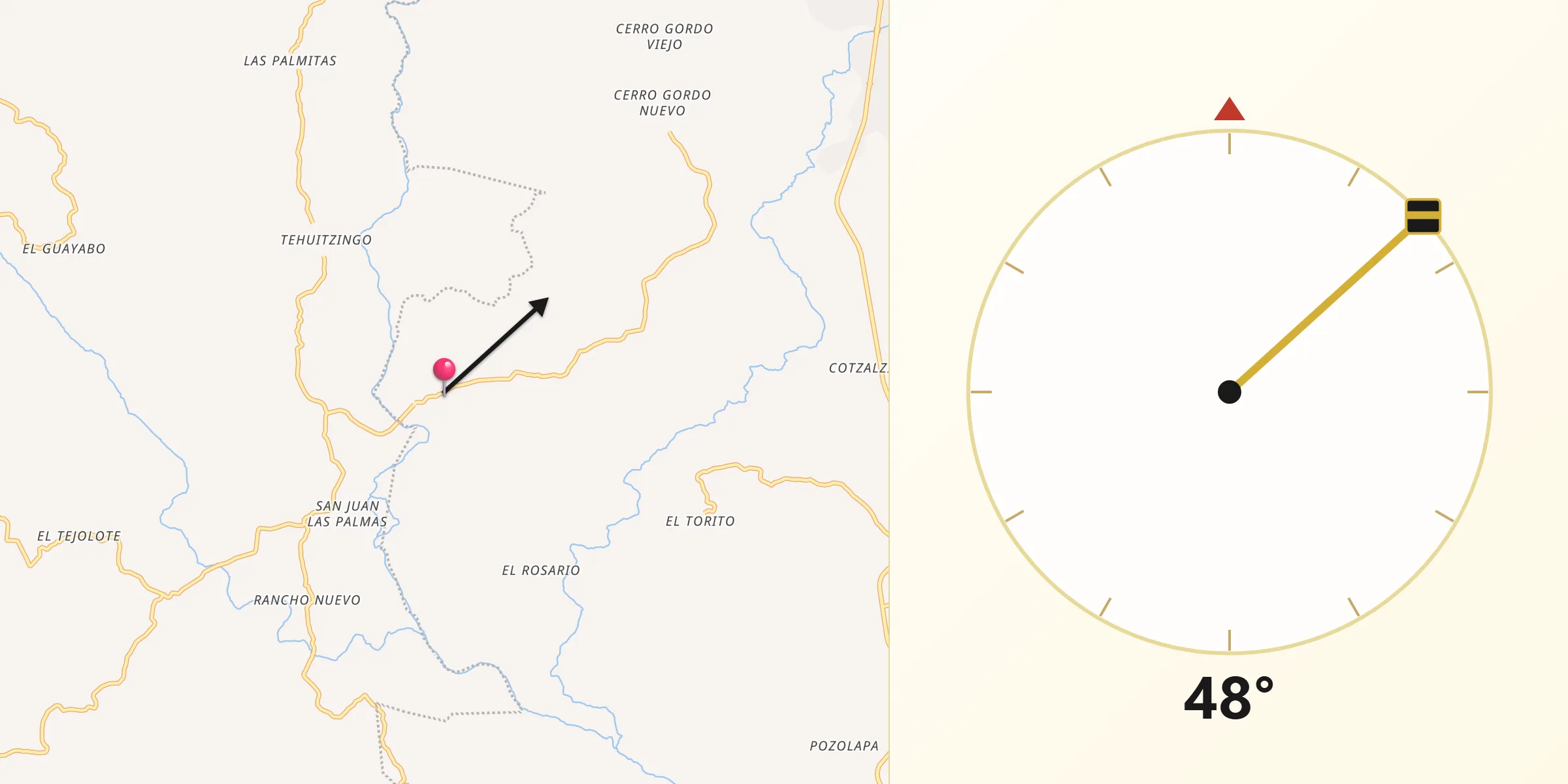 Dirección de la Qibla desde Tutepec