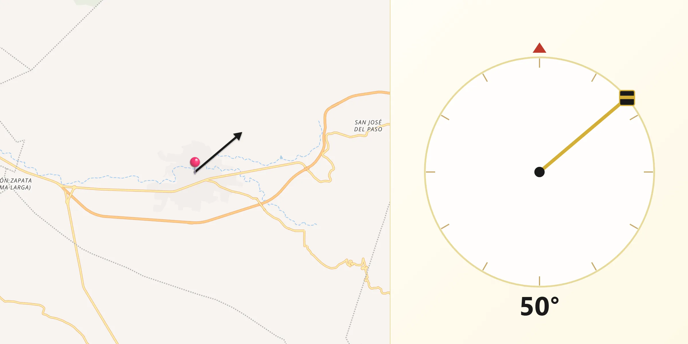 Dirección de la Qibla desde San Pablo Villa de Mitla