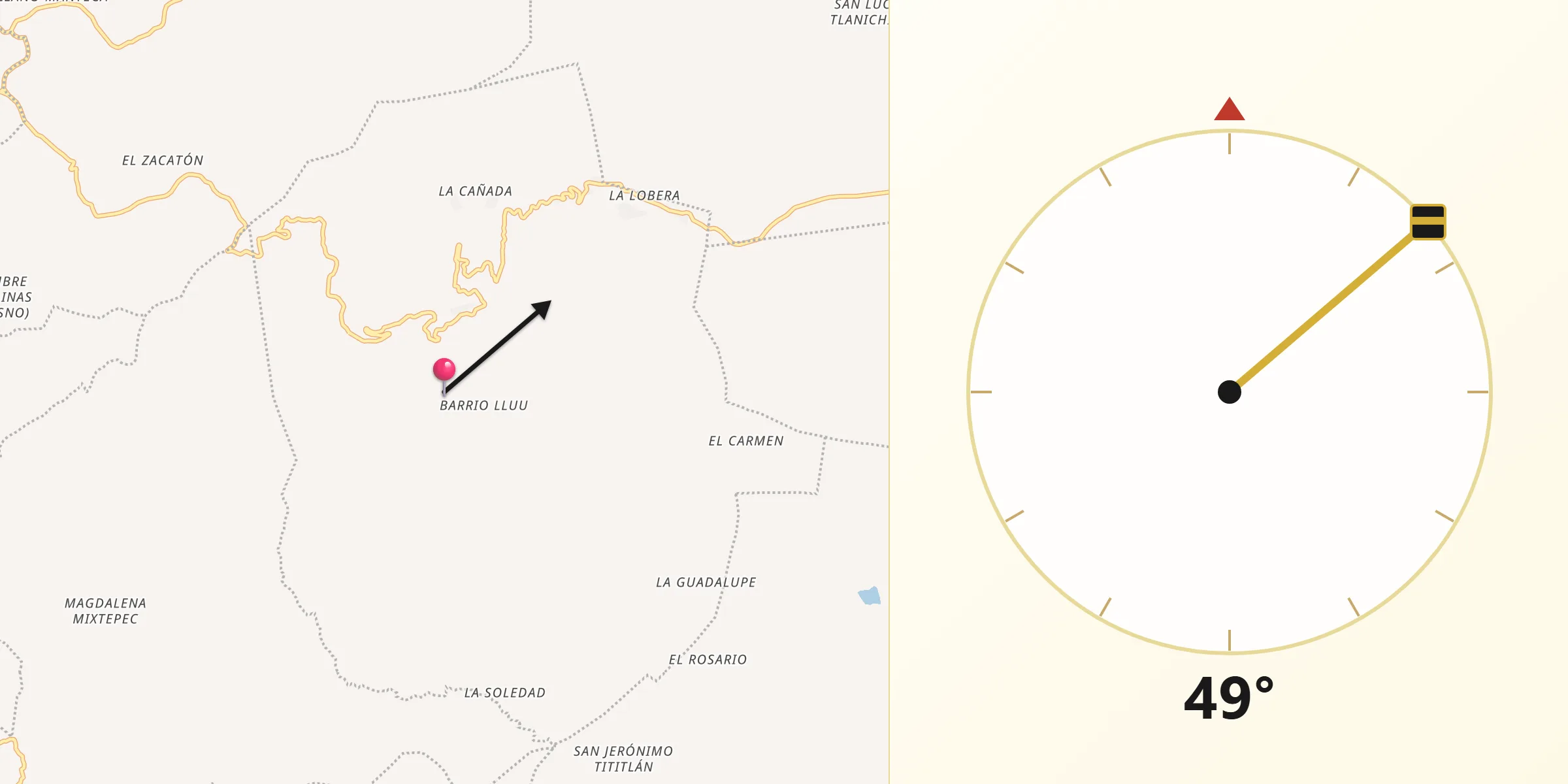 Dirección de la Qibla desde Santa Inés del Monte