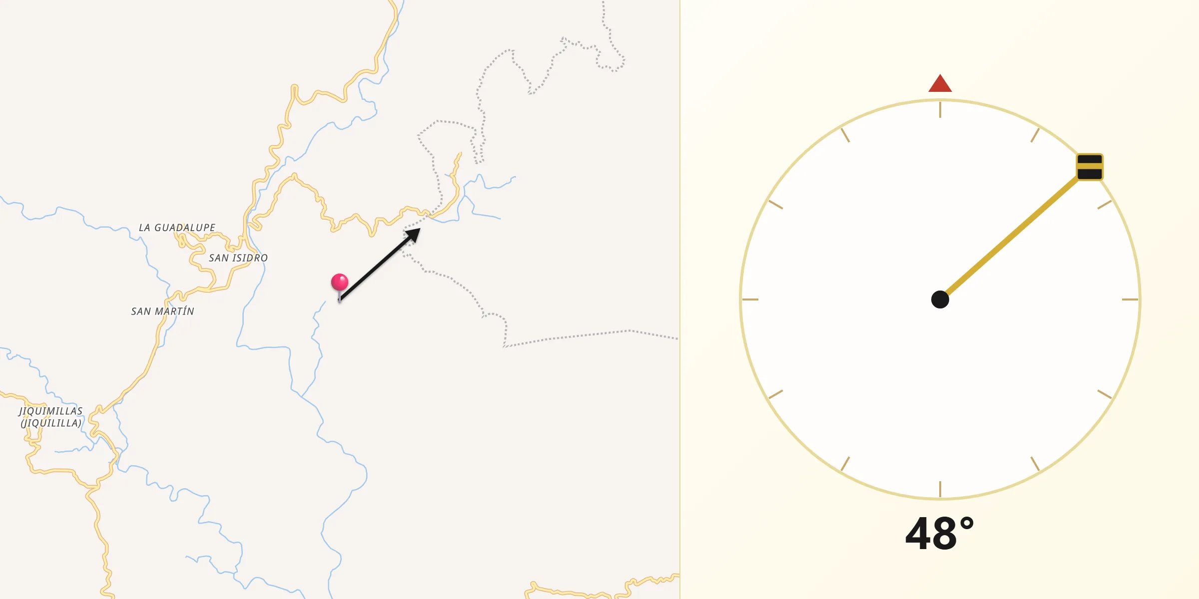Dirección de la Qibla desde Tlacoachistlahuaca