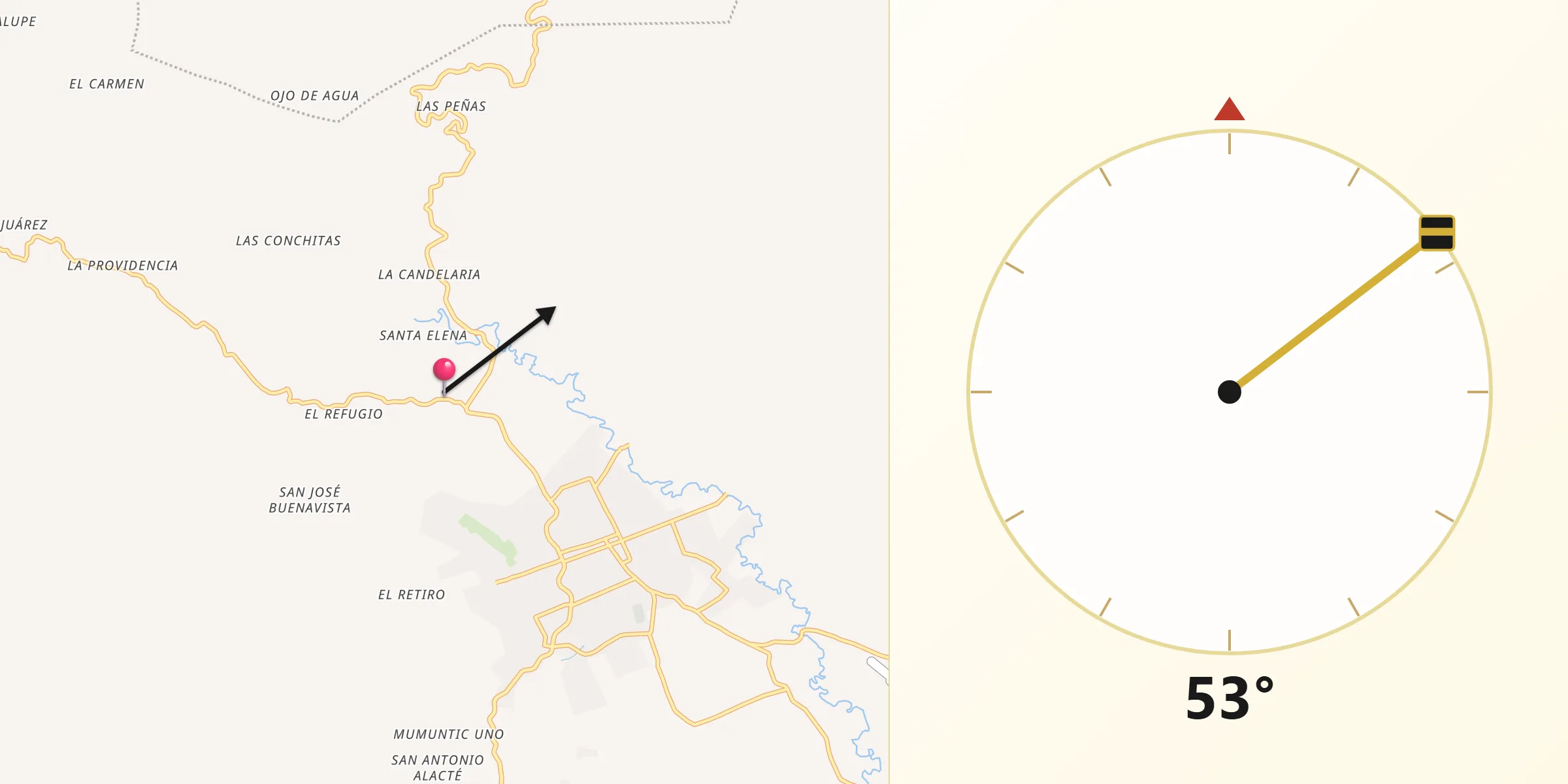 Dirección de la Qibla desde Patria Nueva (San José el Contento)