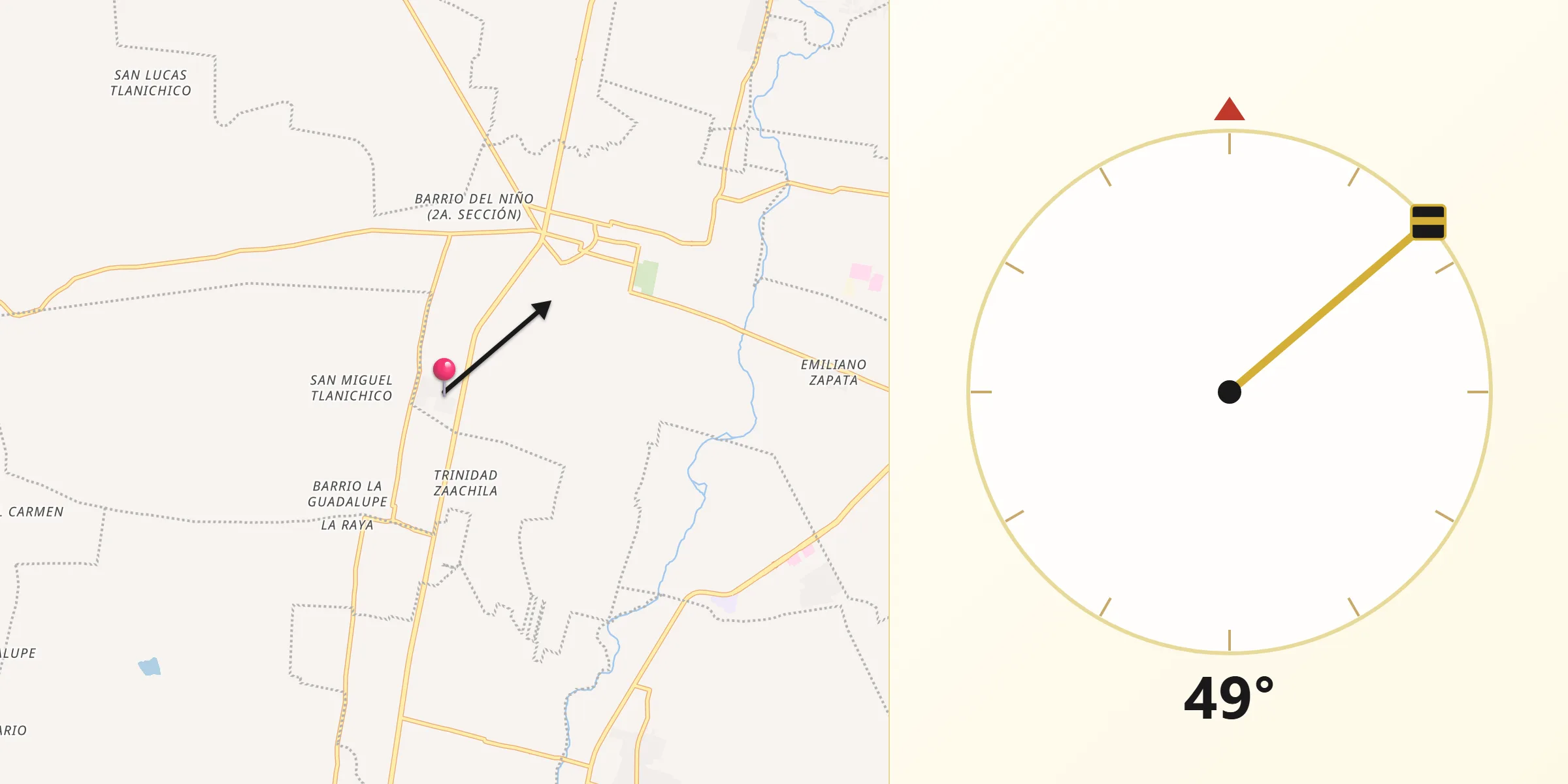 Dirección de la Qibla desde Fraccionamiento Real del Valle