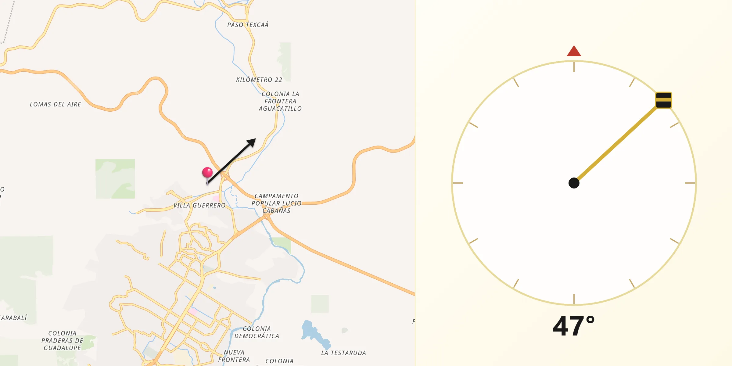 Dirección de la Qibla desde Los Órganos de San Agustín