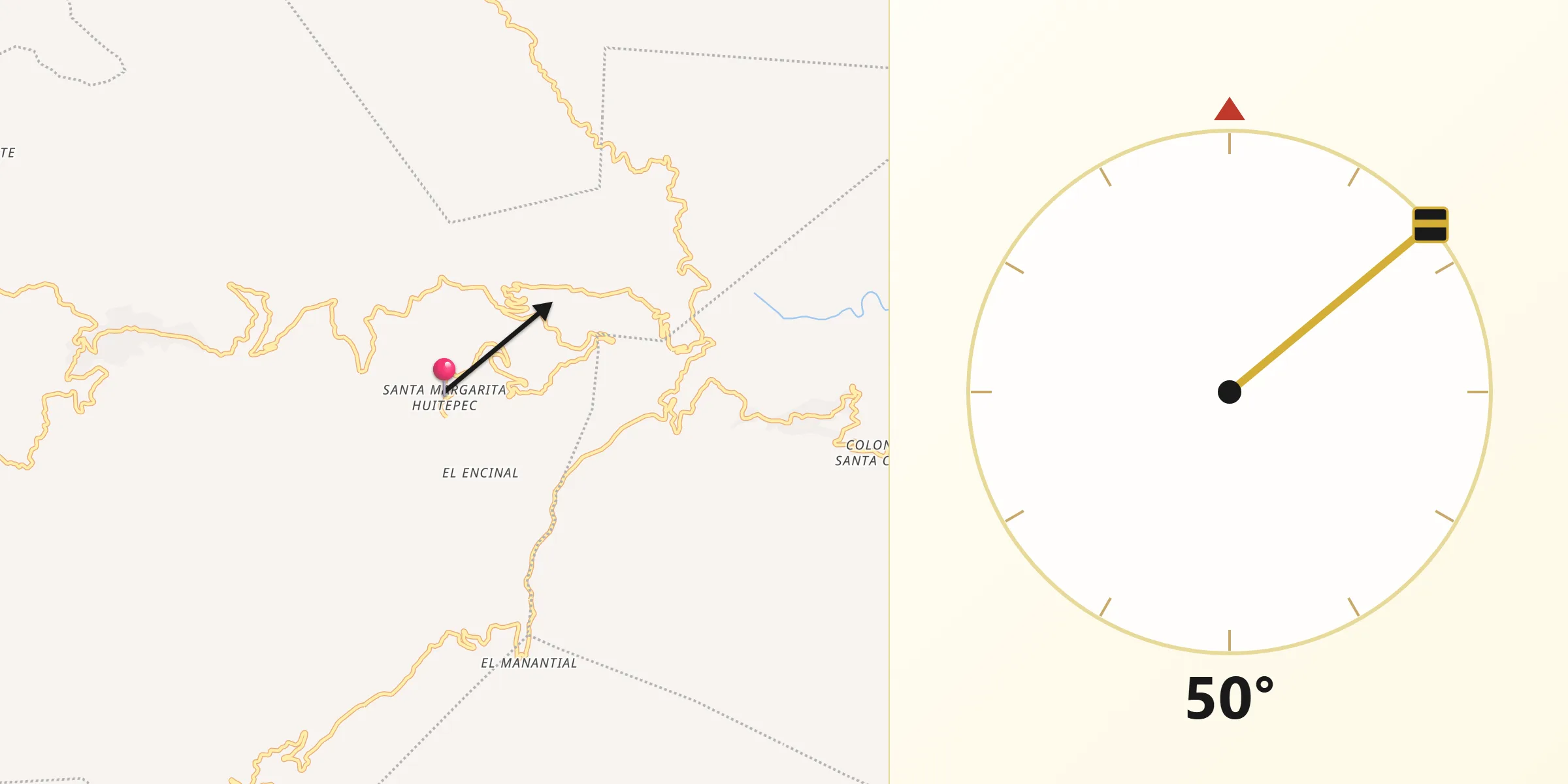 Dirección de la Qibla desde Santa Margarita Huitepec