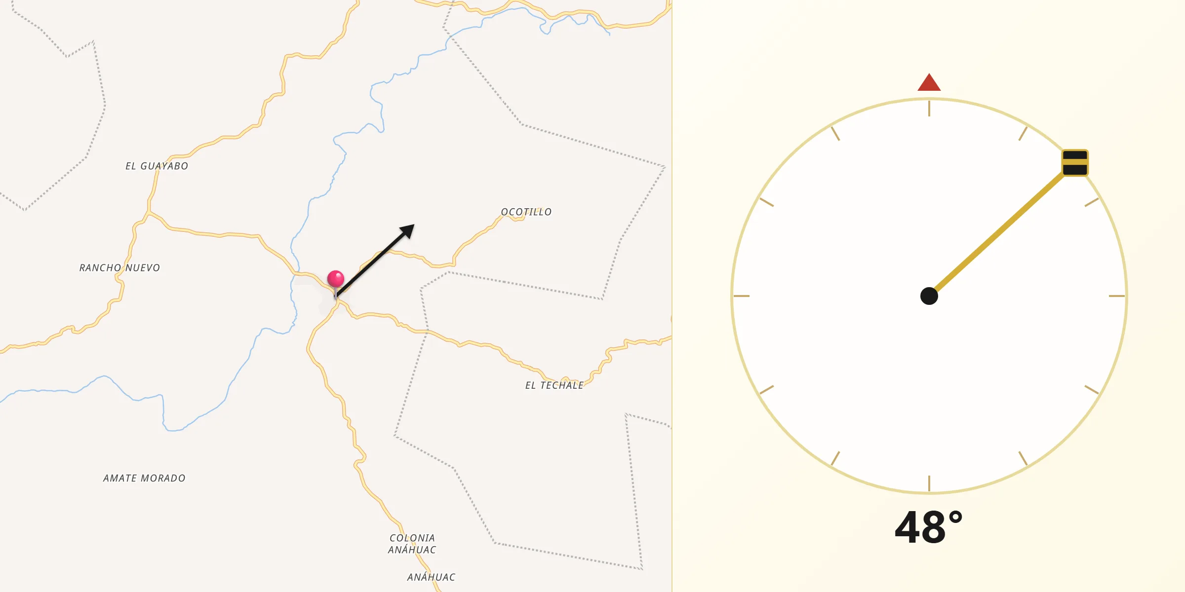 Dirección de la Qibla desde Llano Grande