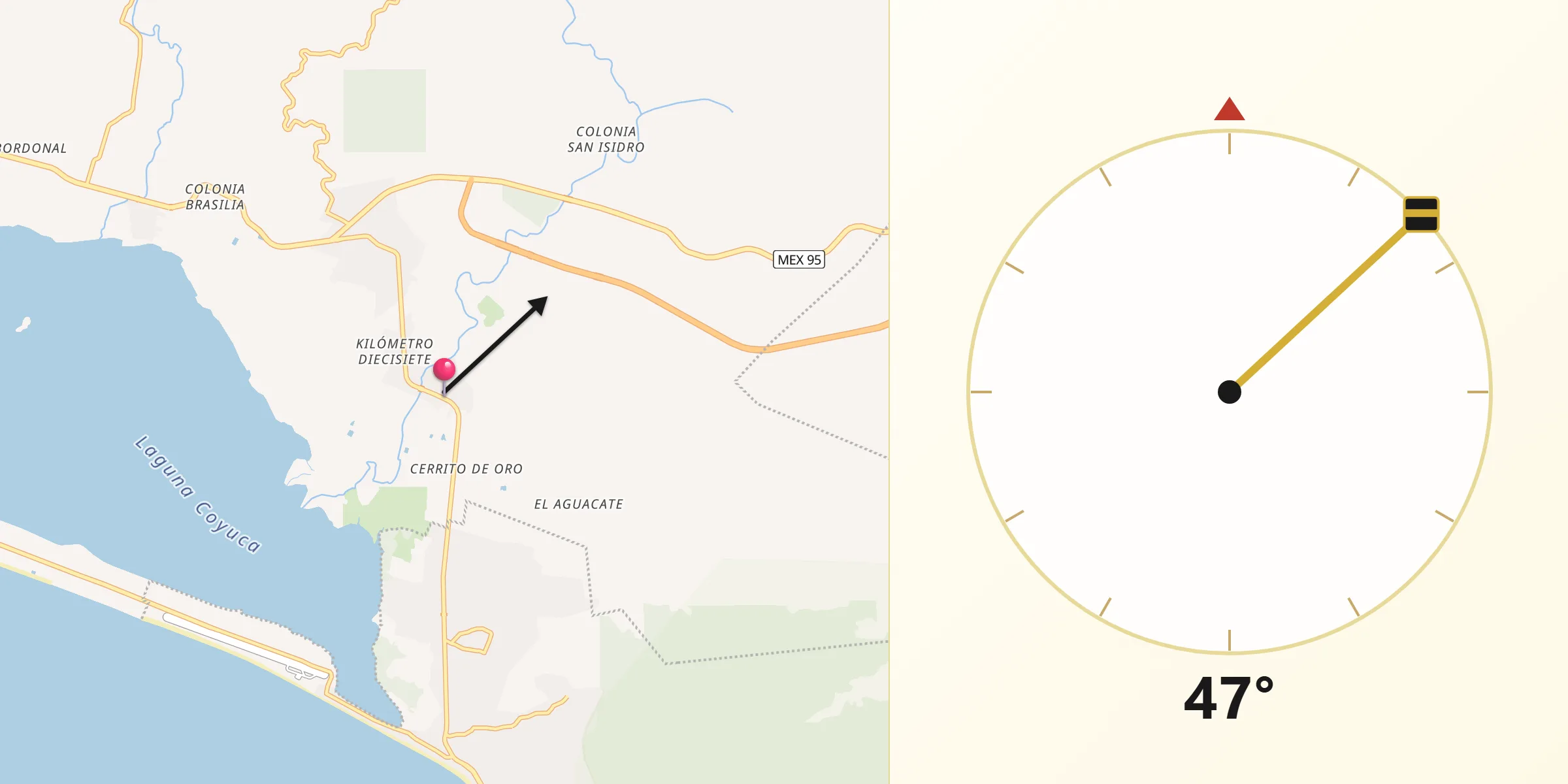 Dirección de la Qibla desde El Conchero
