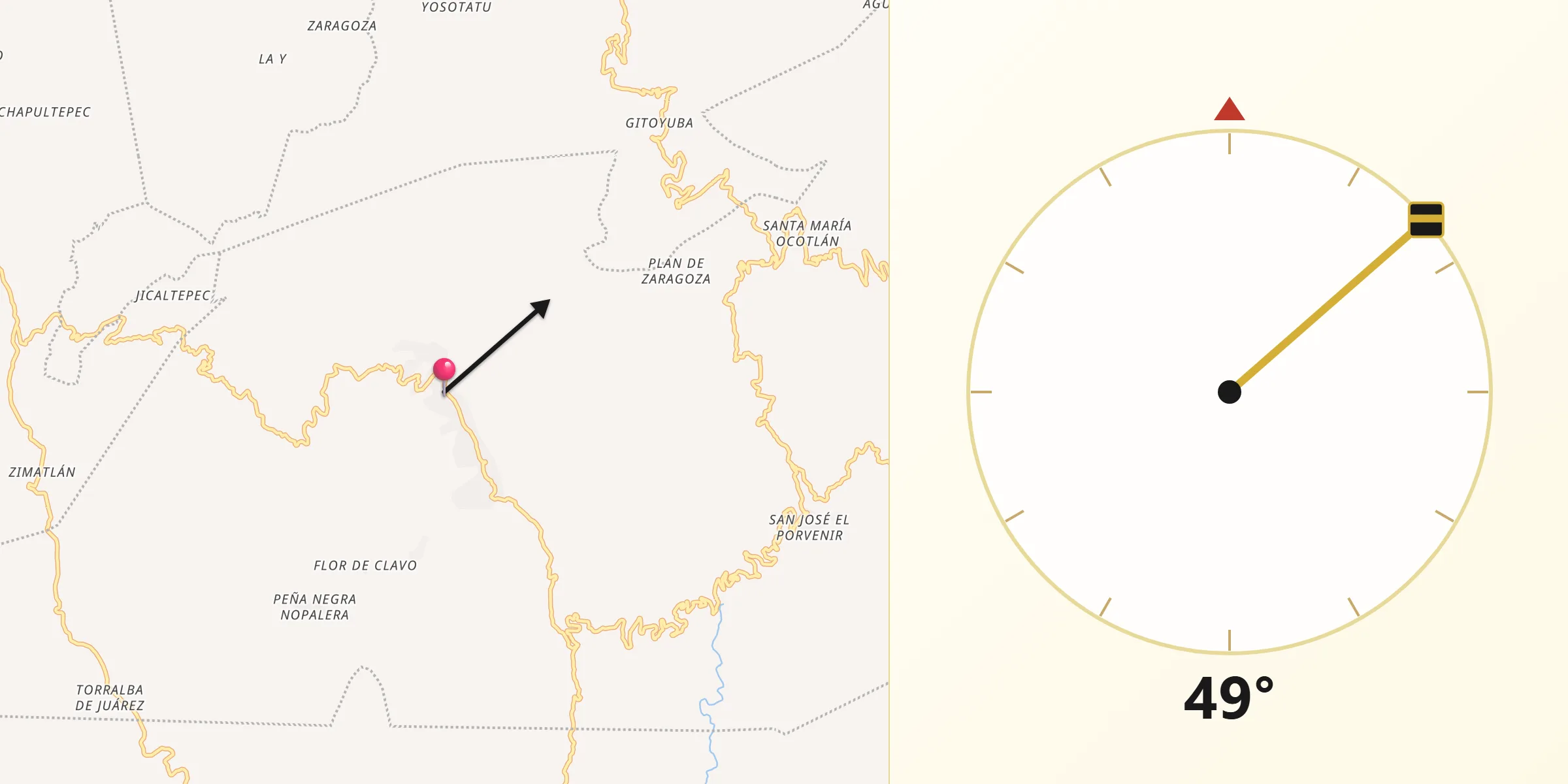 Dirección de la Qibla desde San Sebastián Nopalera
