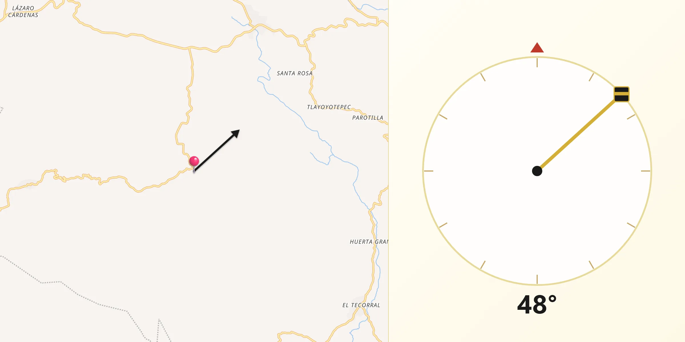 Dirección de la Qibla desde Huamuchapa