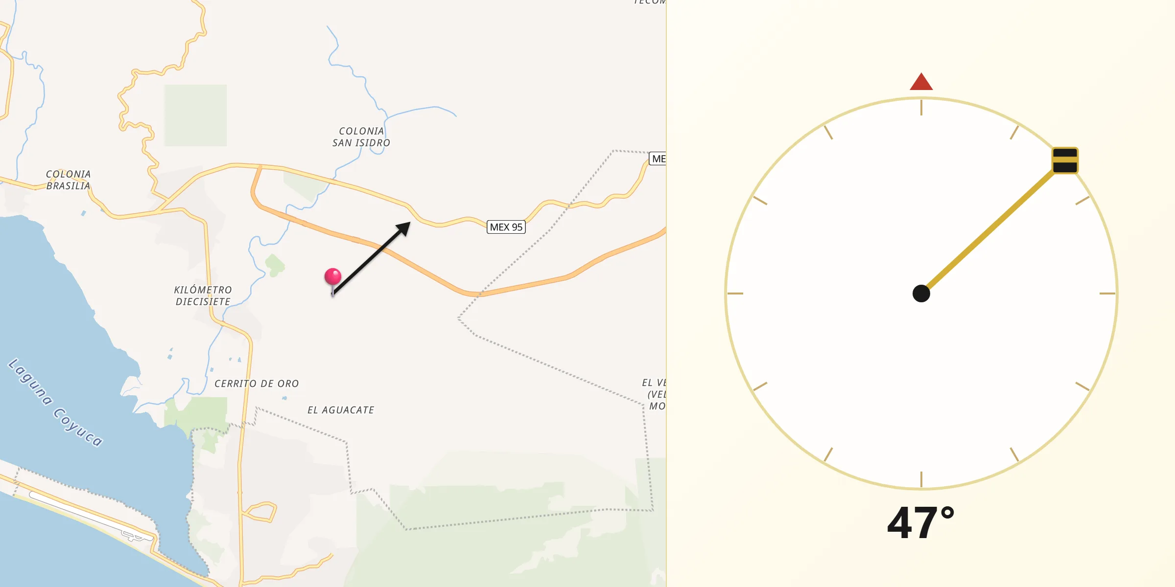 Dirección de la Qibla desde Ejido Viejo