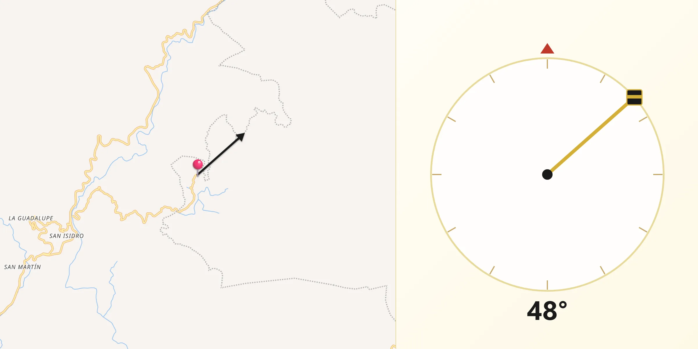 Dirección de la Qibla desde El Carmen