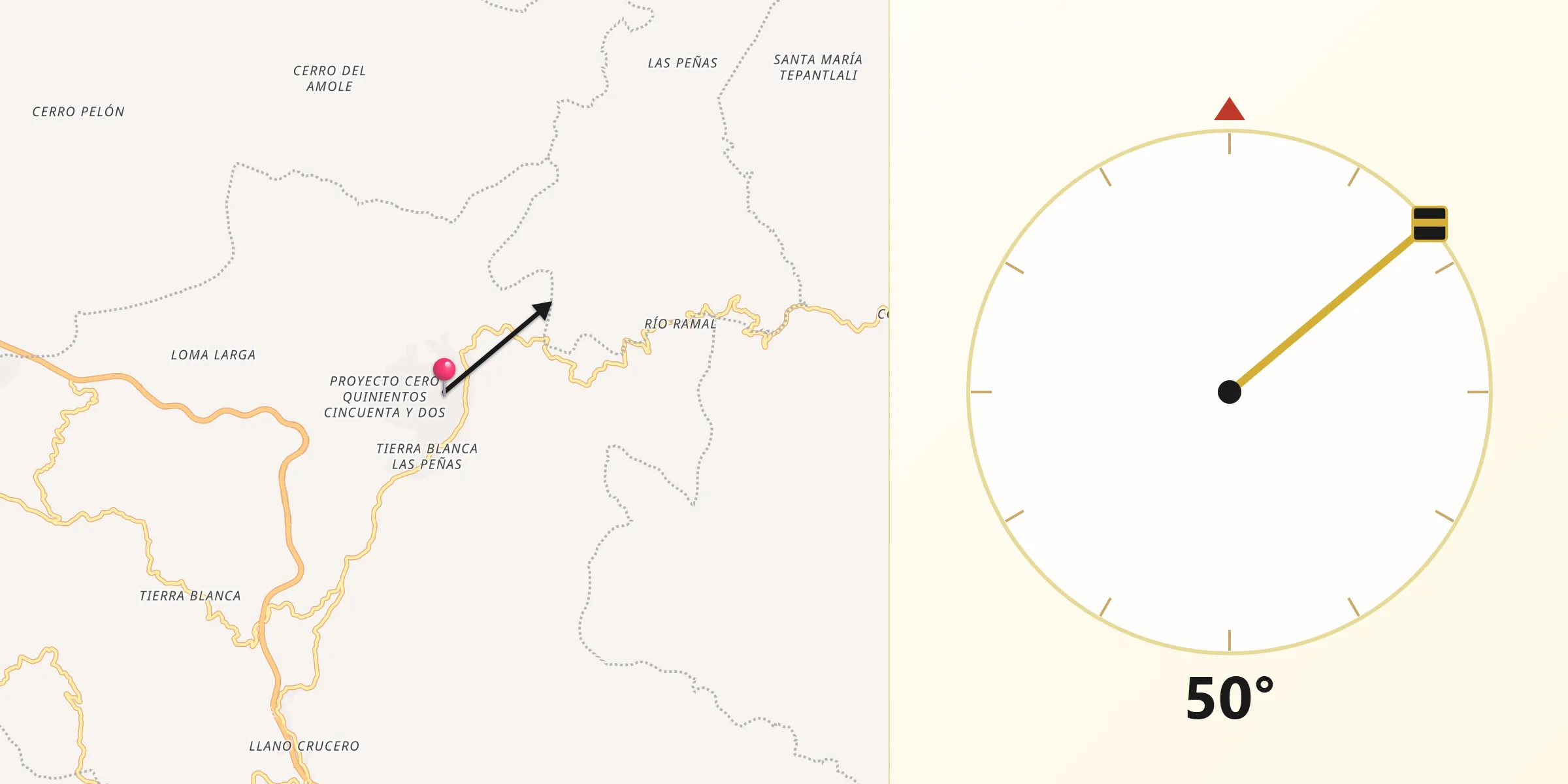 Dirección de la Qibla desde Santo Domingo Tepuxtepec