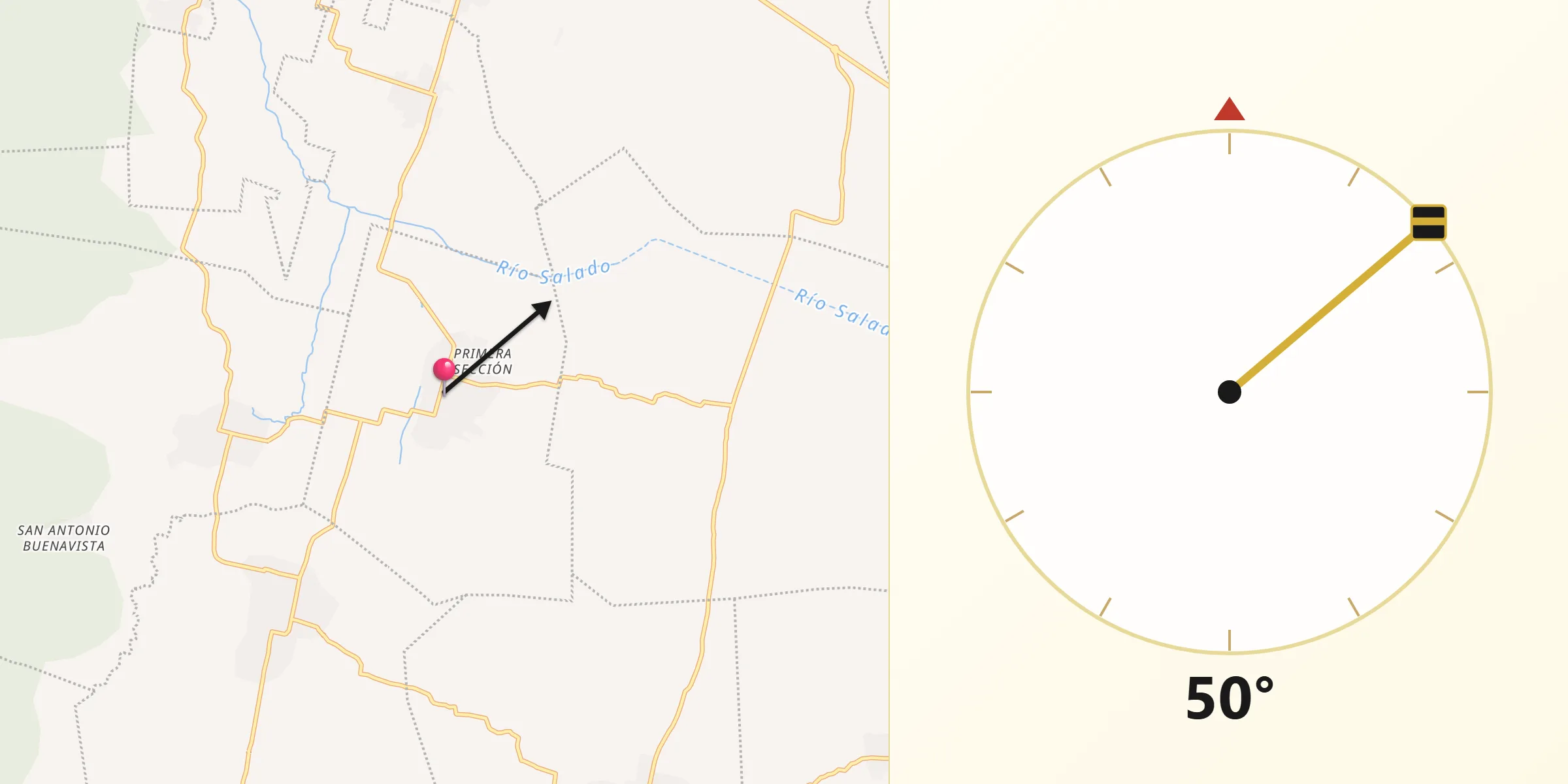 Dirección de la Qibla desde Santa Cruz Papalutla