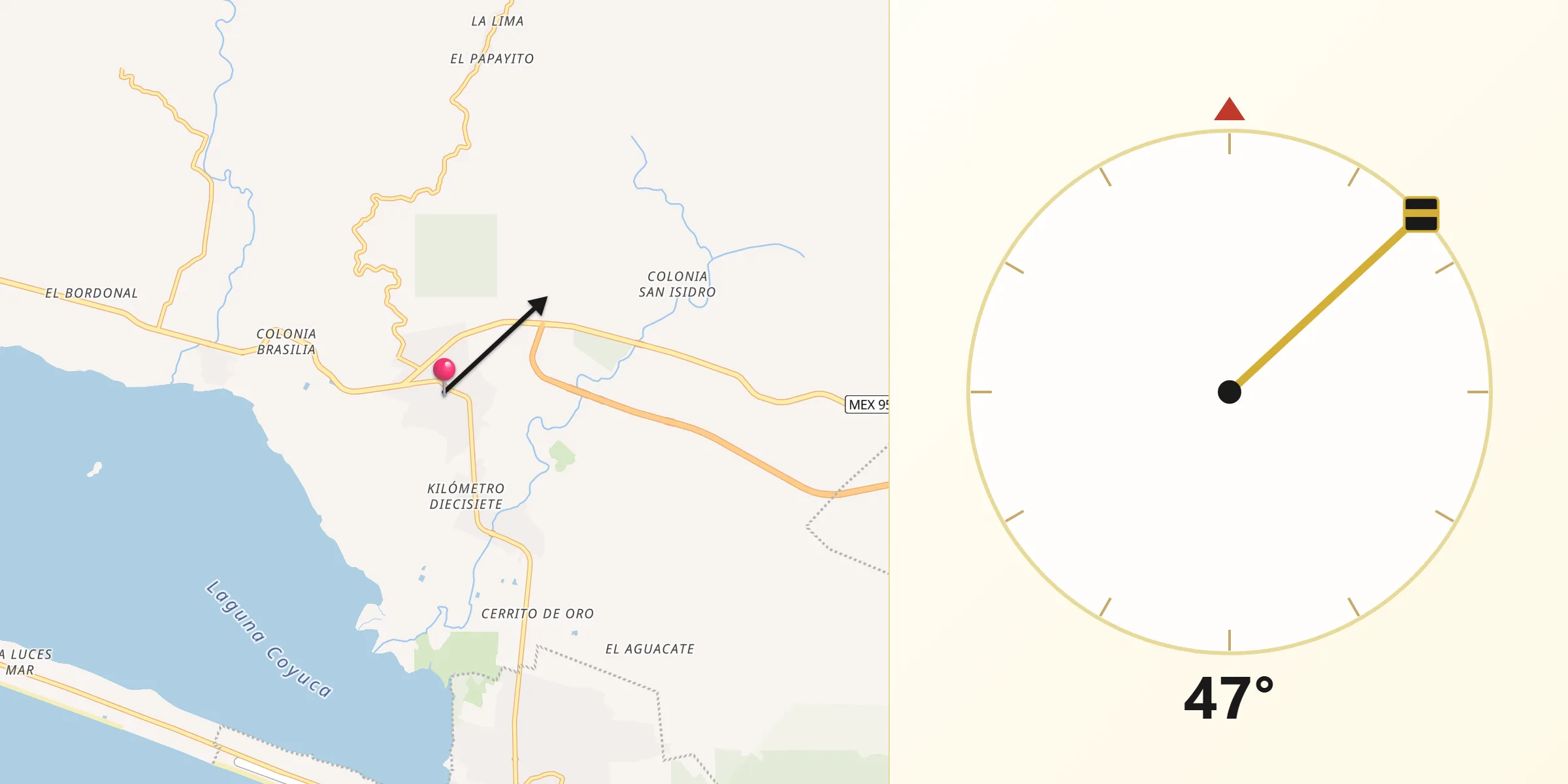 Dirección de la Qibla desde Bajos del Ejido