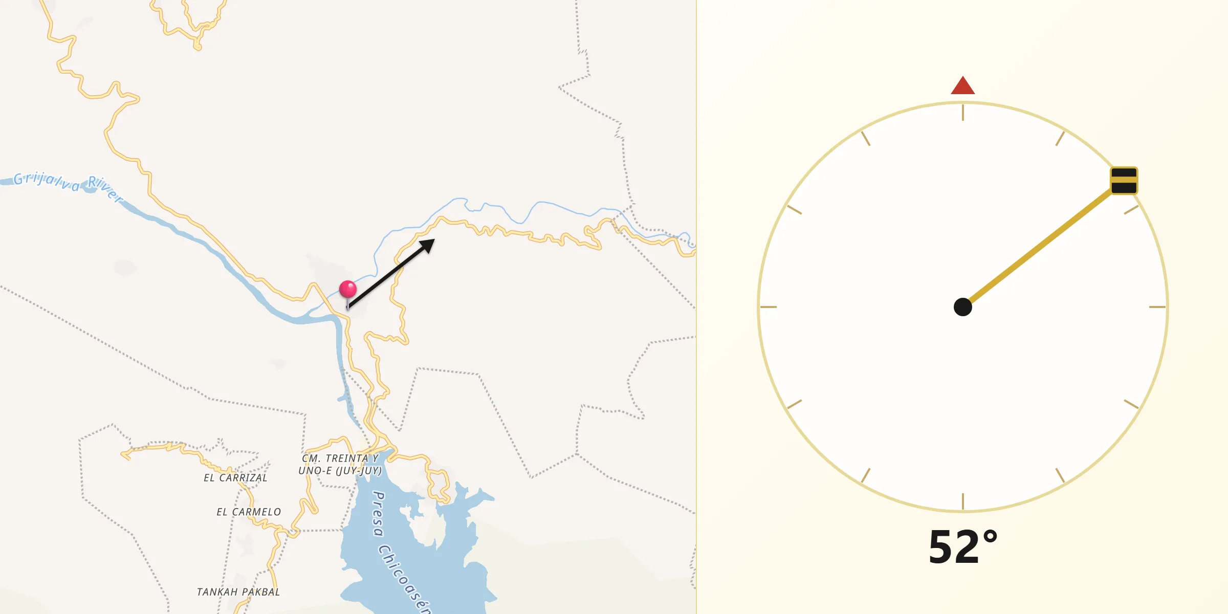 Dirección de la Qibla desde Chicoasén
