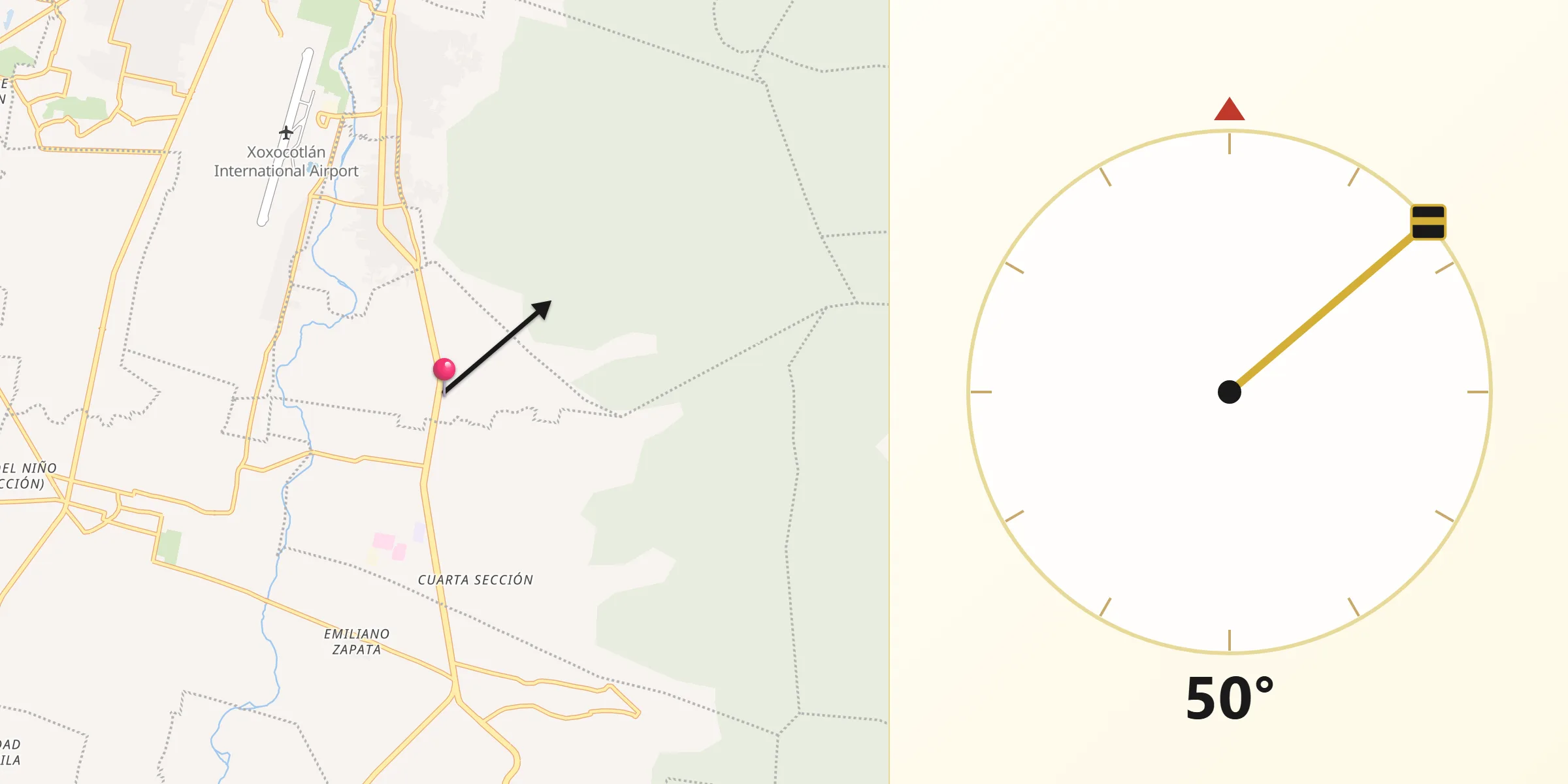 Dirección de la Qibla desde Santa María Coyotepec