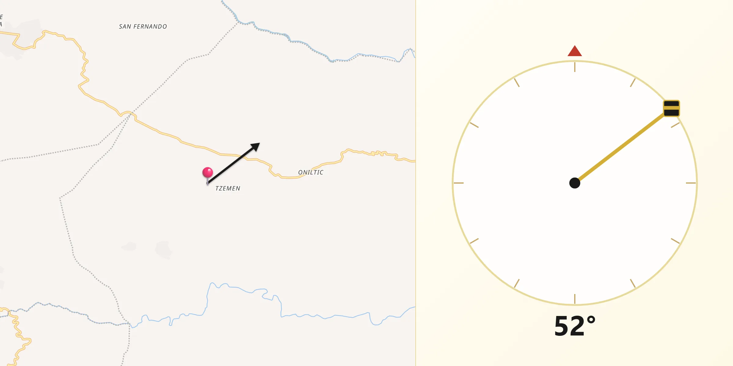 Dirección de la Qibla desde Tenango