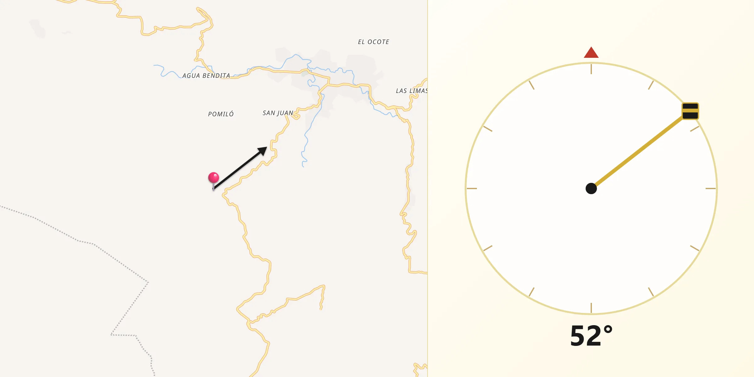 Dirección de la Qibla desde El Copal