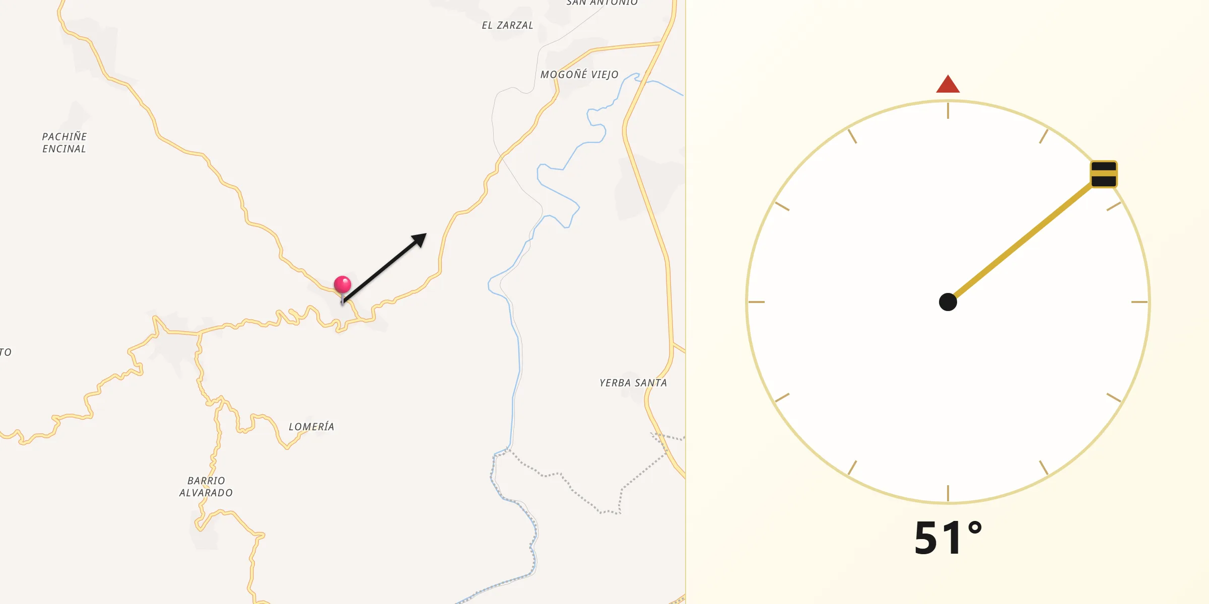 Dirección de la Qibla desde Río Pachiñe