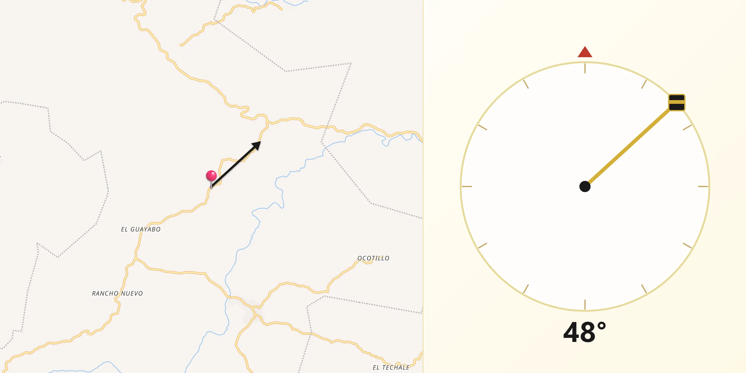 Dirección de la Qibla desde Las Cruces