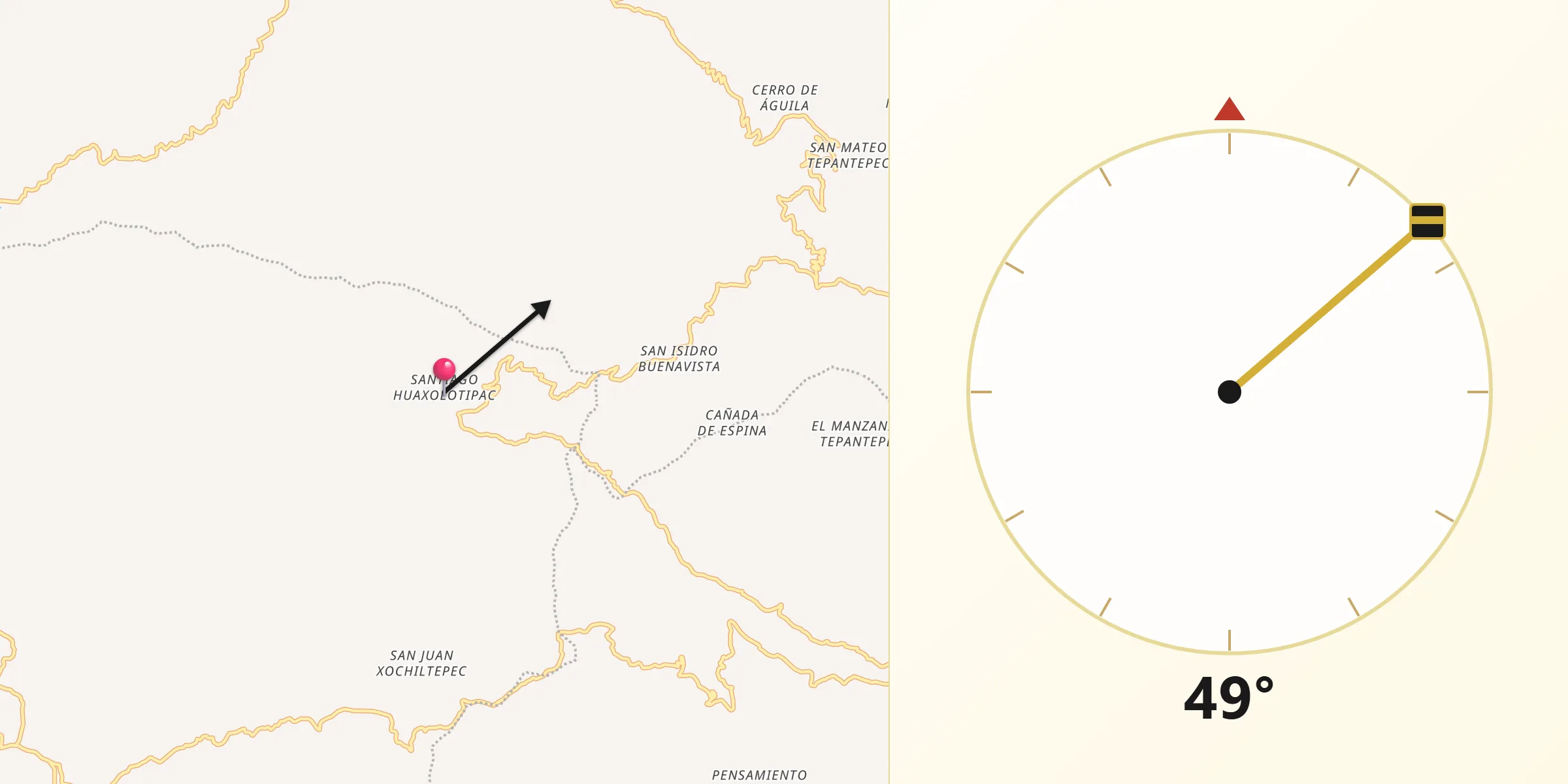 Dirección de la Qibla desde Santiago Huaxolotipac
