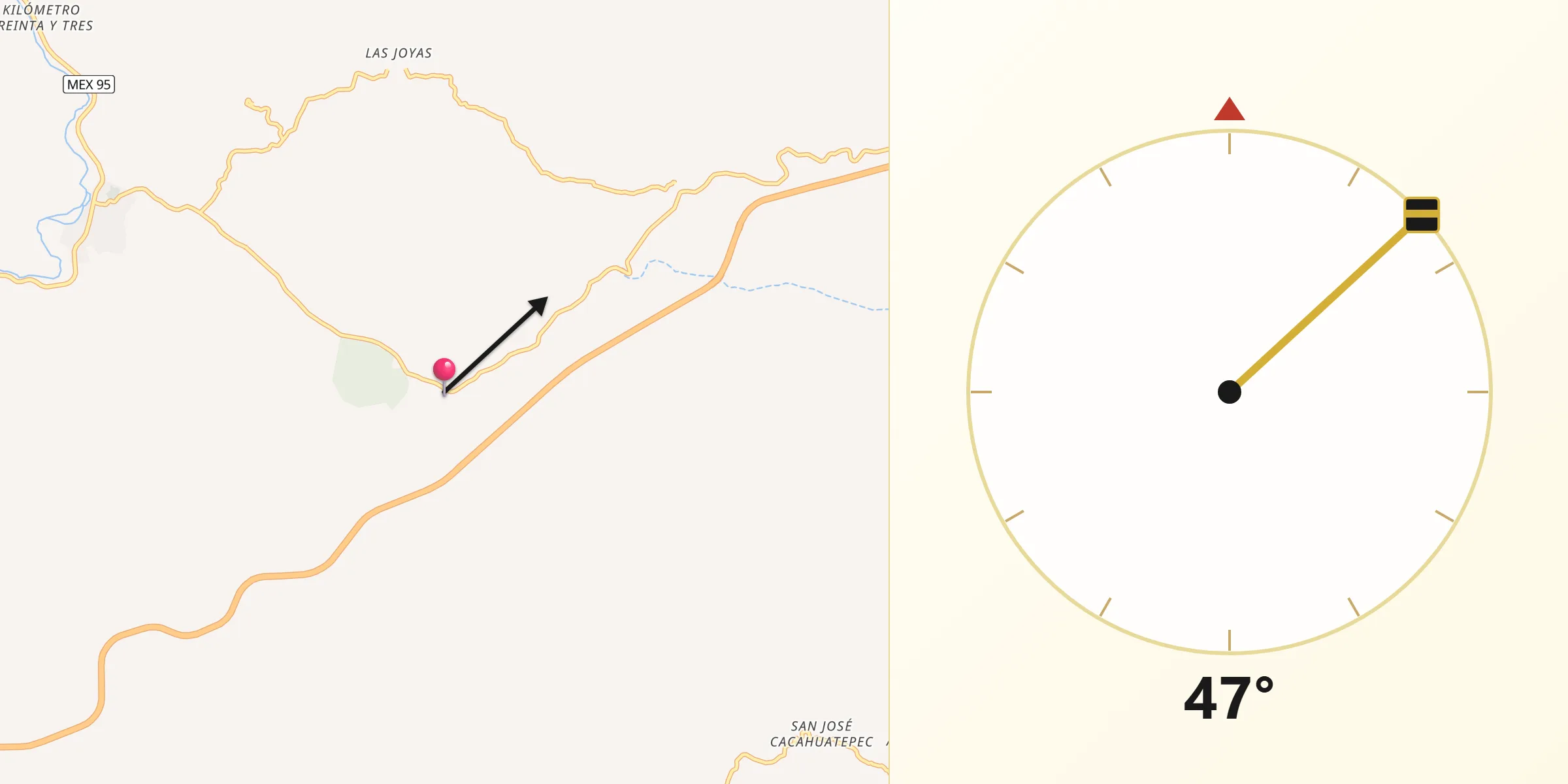 Dirección de la Qibla desde Ejido Nuevo