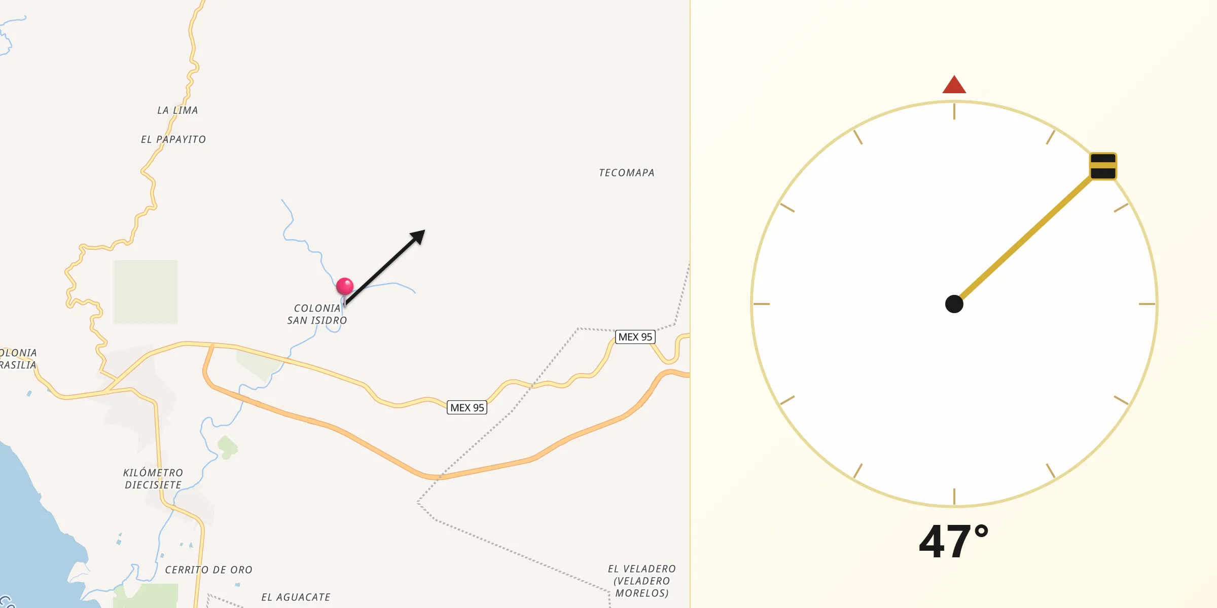 Dirección de la Qibla desde Valle del Río