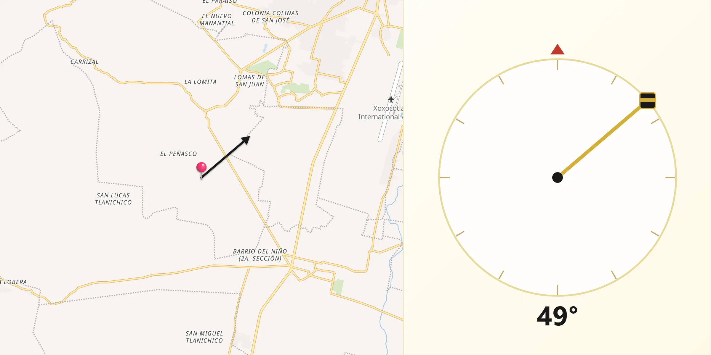 Dirección de la Qibla desde Cuilapan de Guerrero