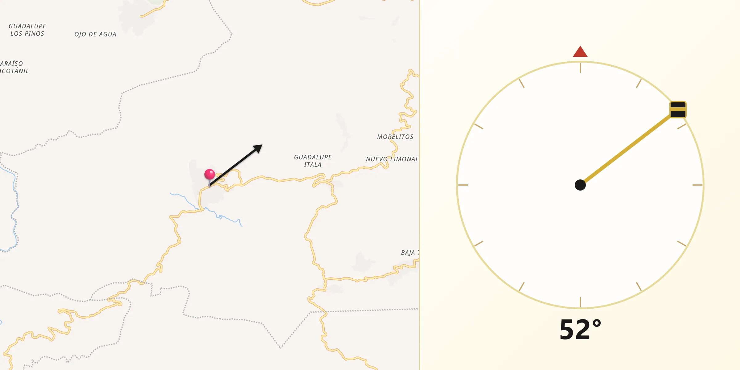 Dirección de la Qibla desde Guaquitepec