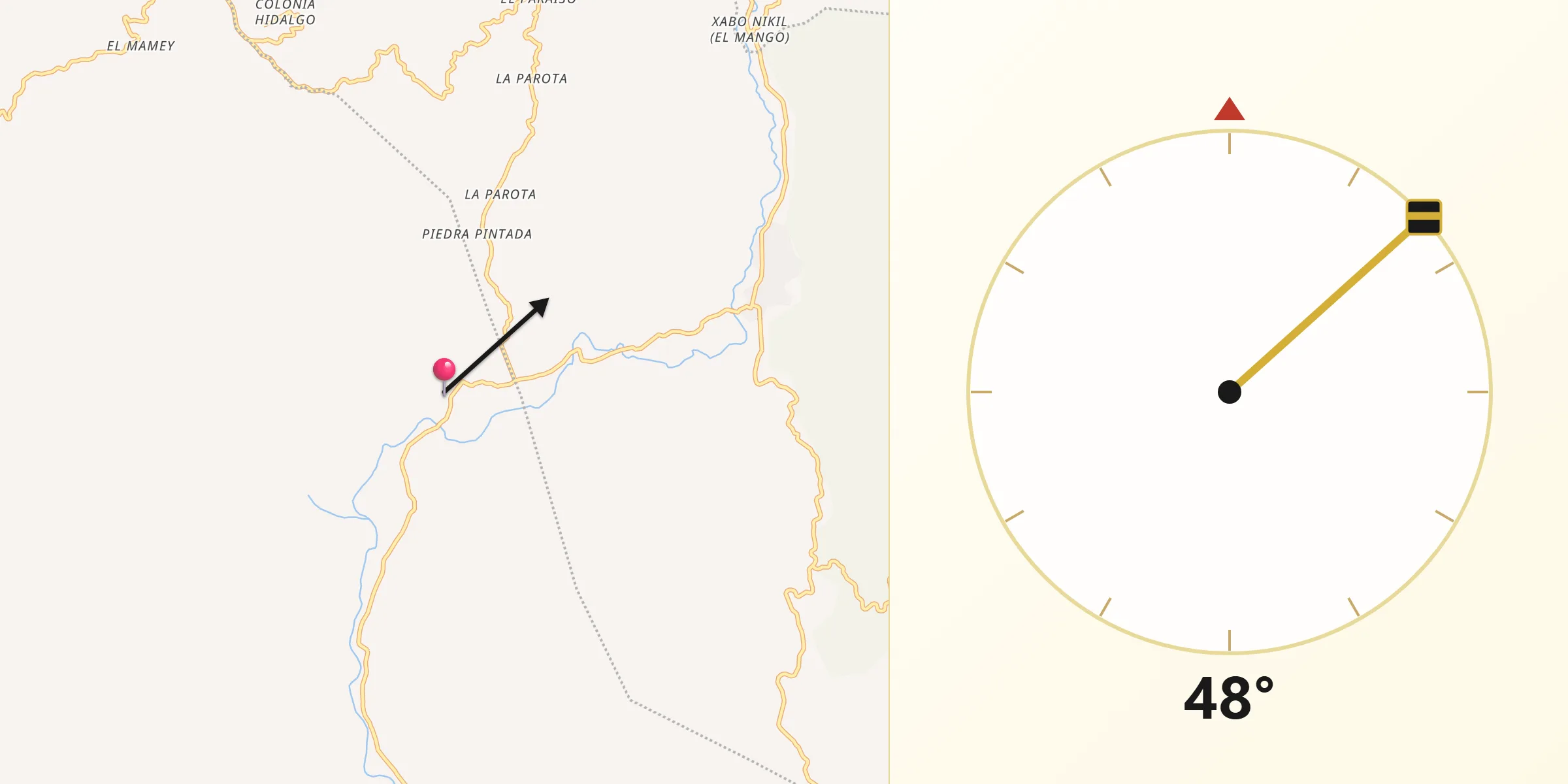Dirección de la Qibla desde Tlaxcalixtlahuaca