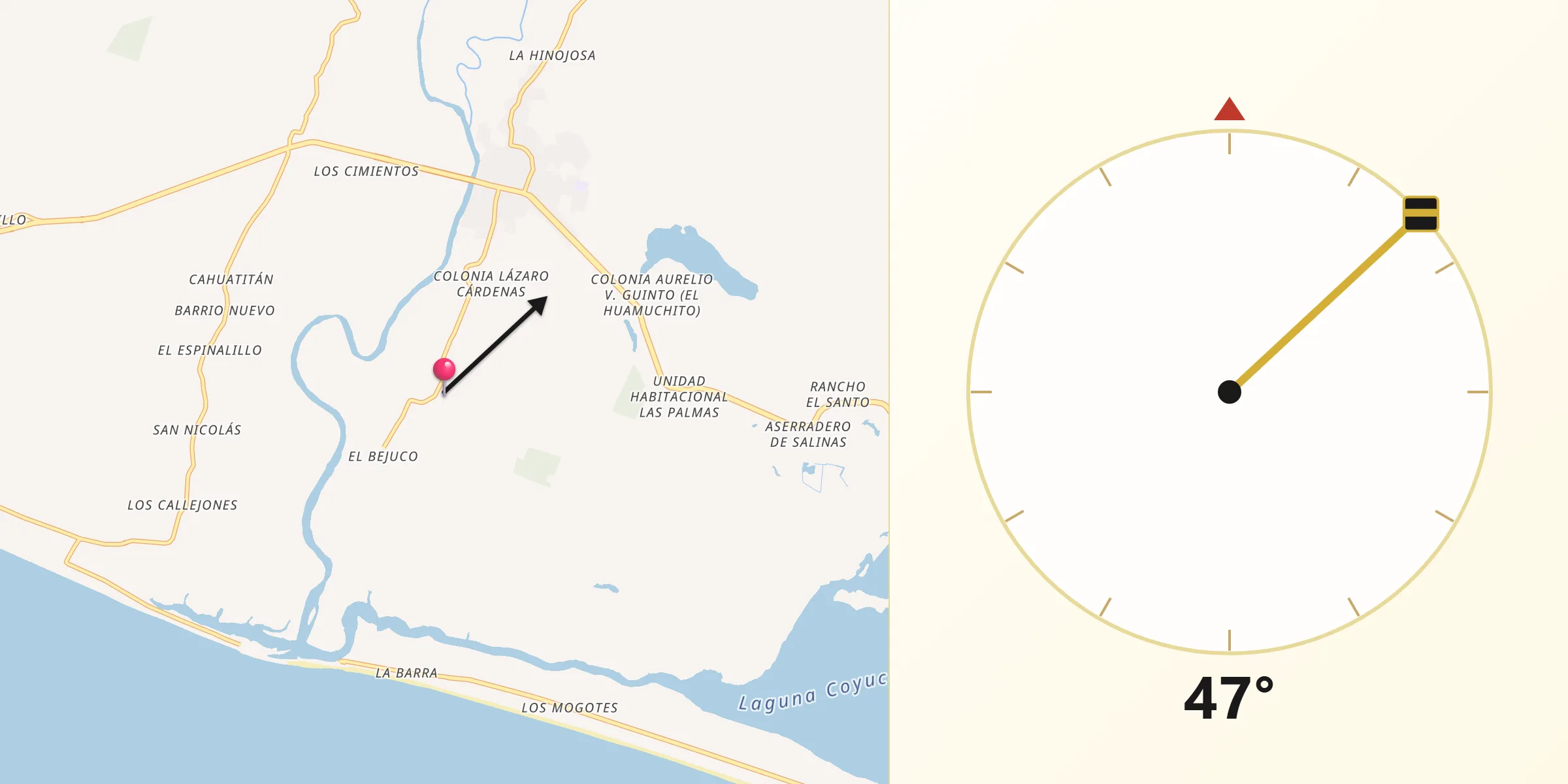 Dirección de la Qibla desde Las Lomas