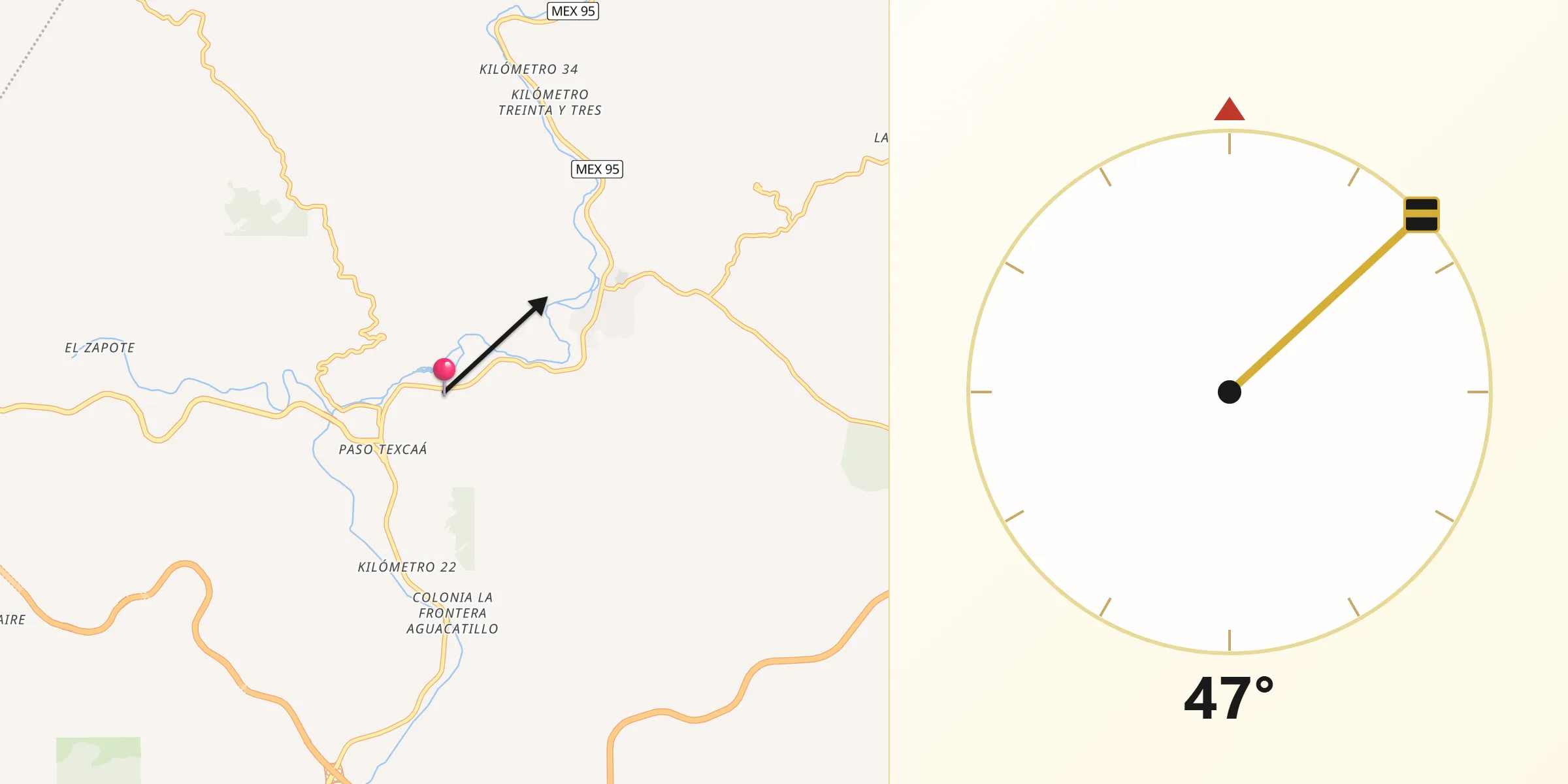 Dirección de la Qibla desde Lomas de San Juan