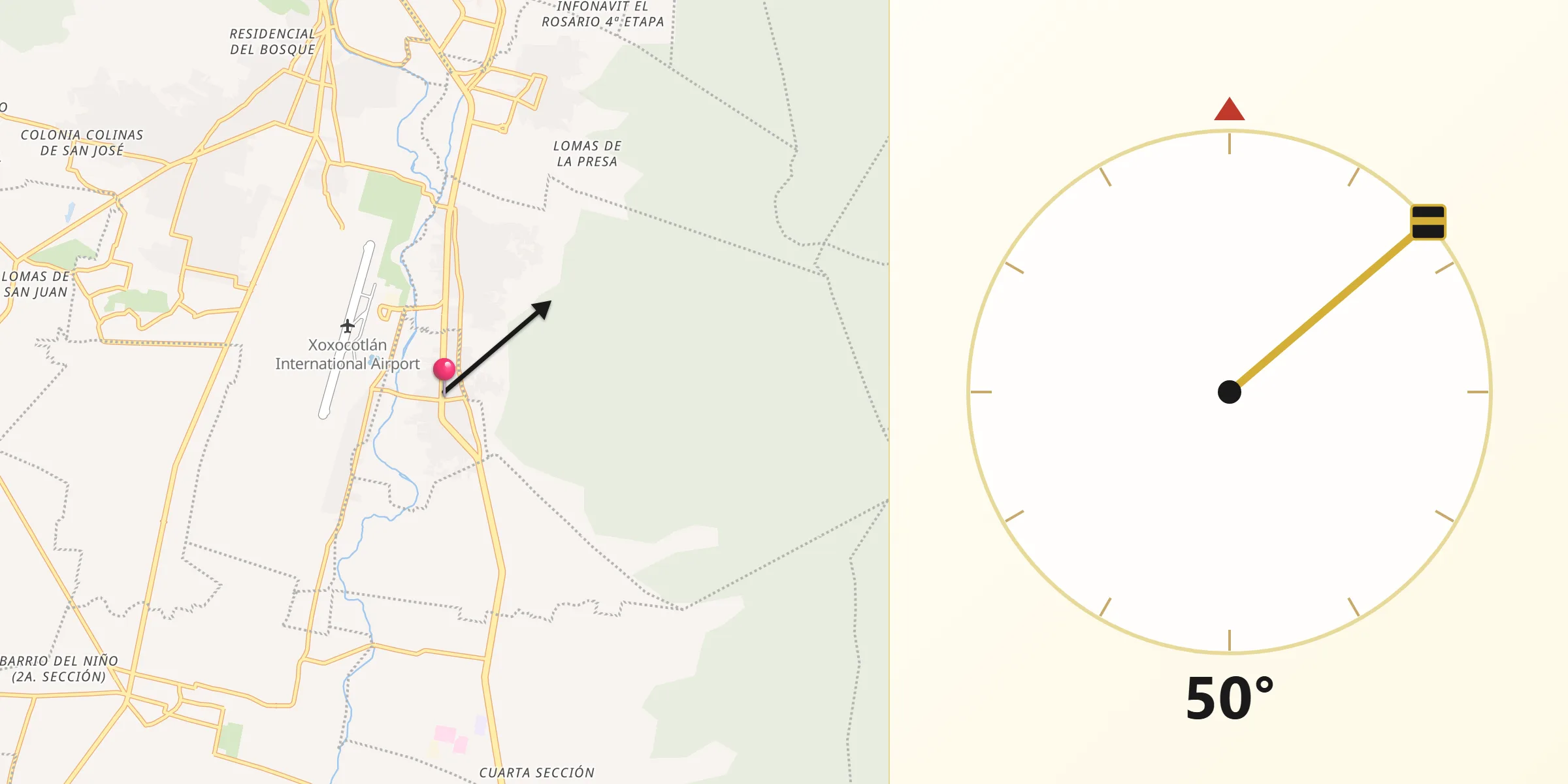 Dirección de la Qibla desde Animas Trujano