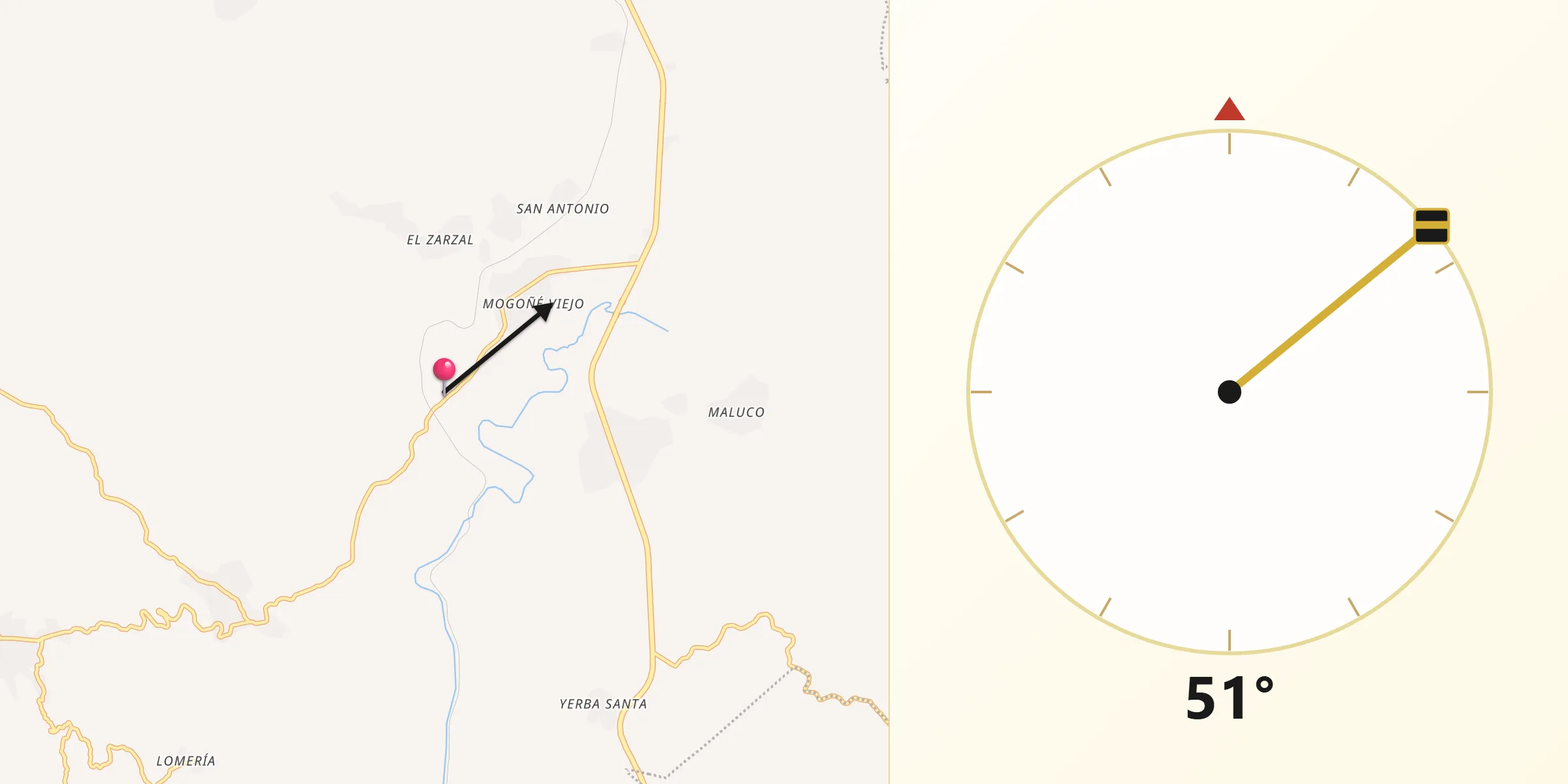 Dirección de la Qibla desde Estación Mogoñé