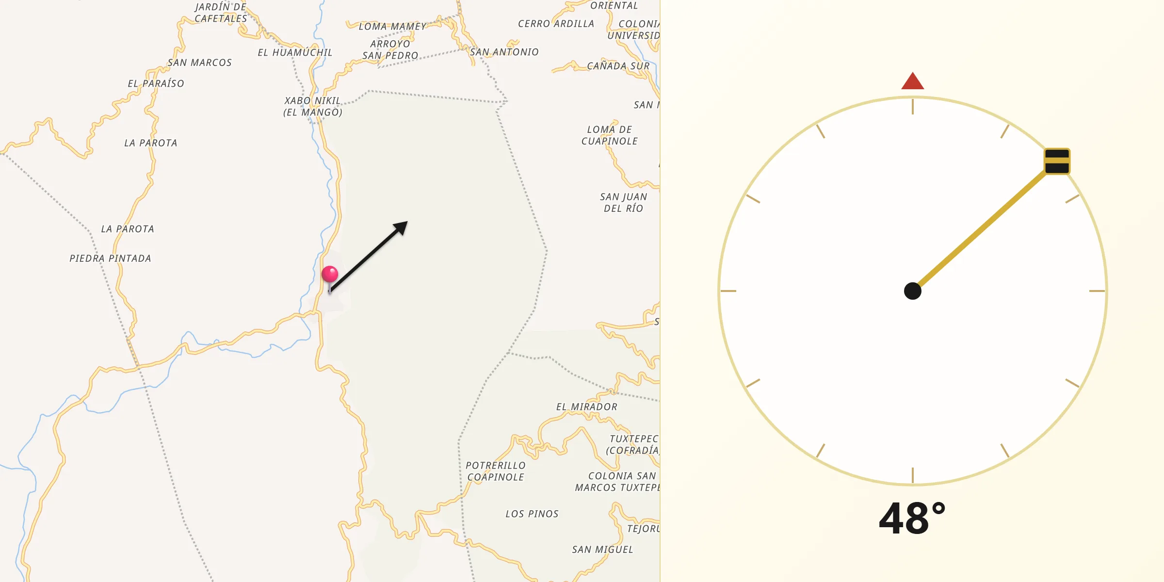 Dirección de la Qibla desde El Rincón (Santa Cruz del Rincón)
