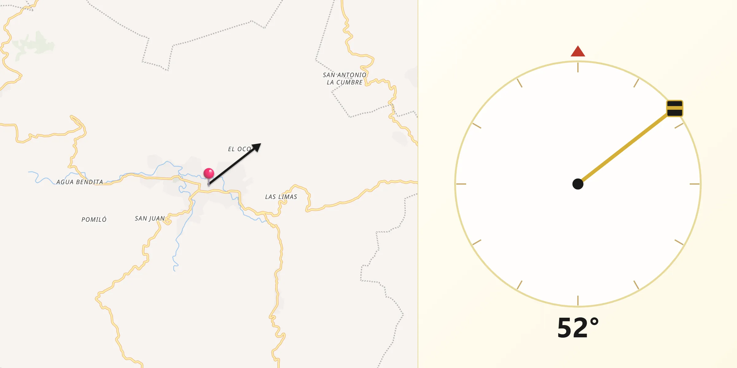 Dirección de la Qibla desde Bochil