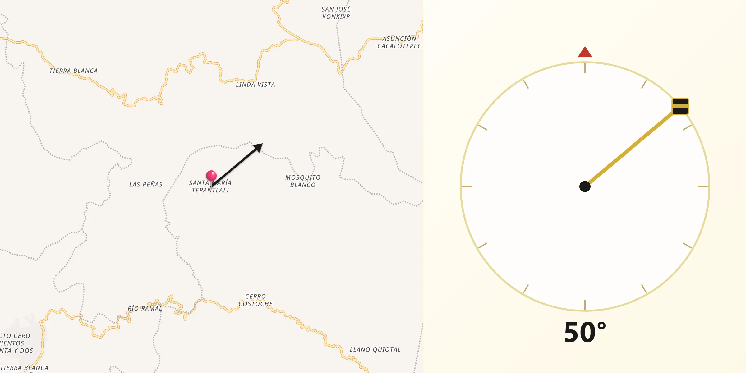 Dirección de la Qibla desde Santa María Tepantlali