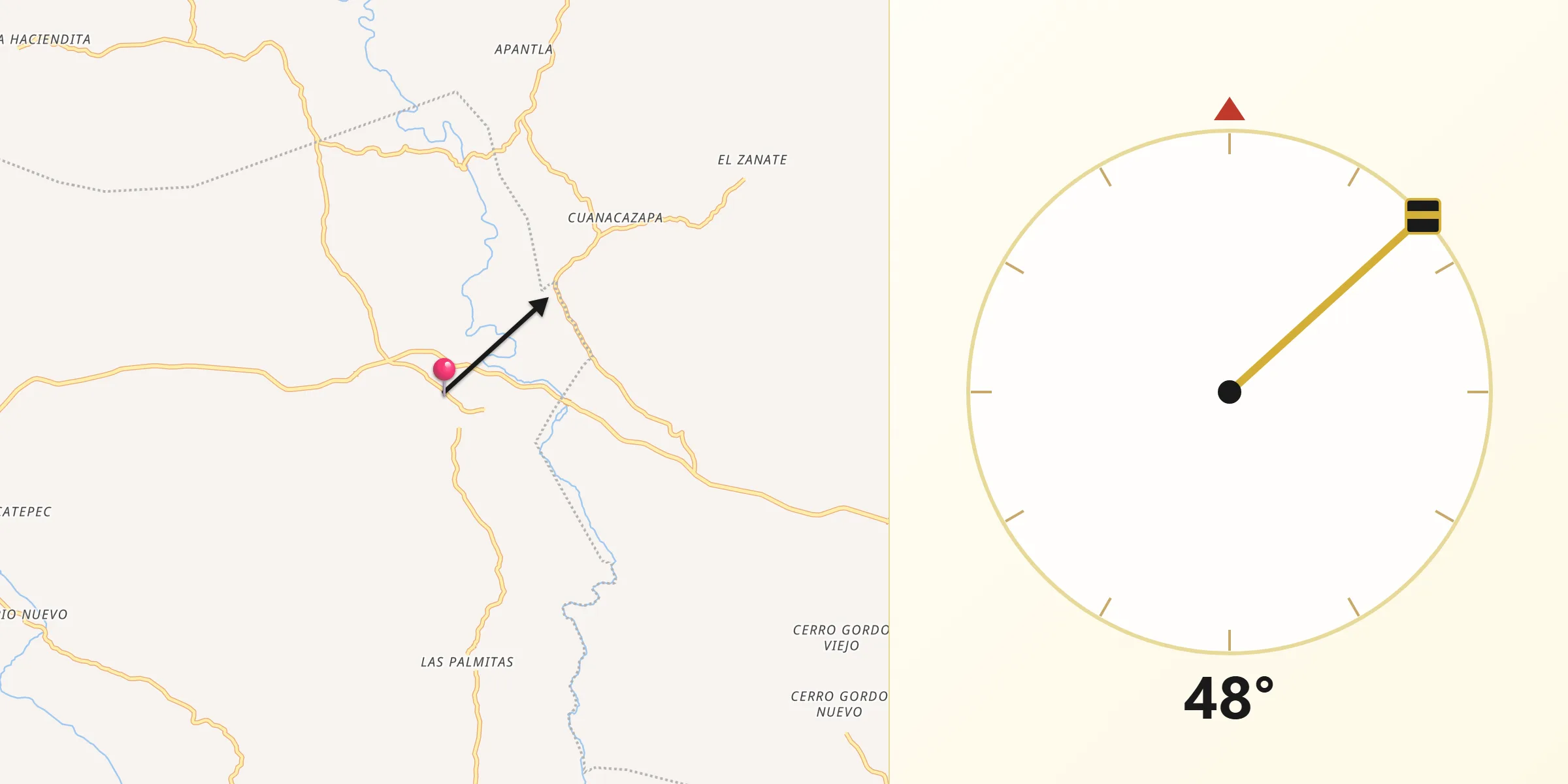 Dirección de la Qibla desde Cruz Quemada