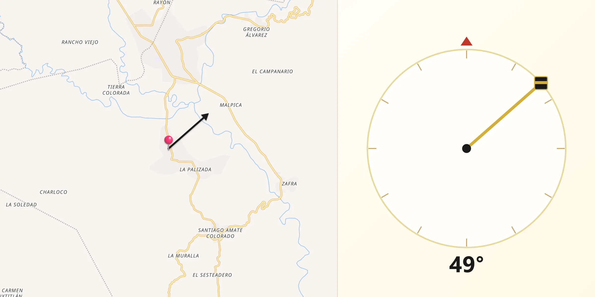 Dirección de la Qibla desde San Juan Lagunas