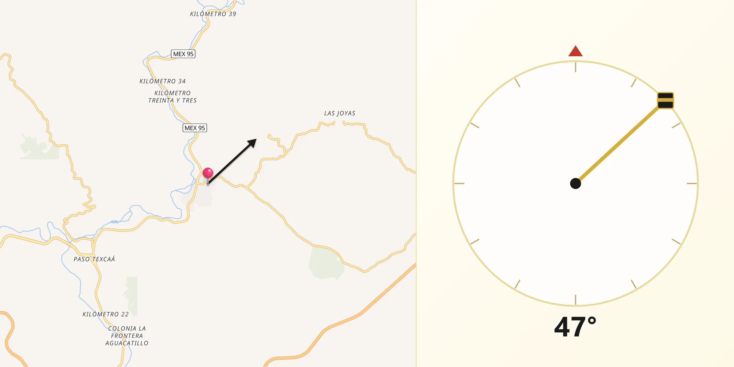 Dirección de la Qibla desde Kilómetro 30