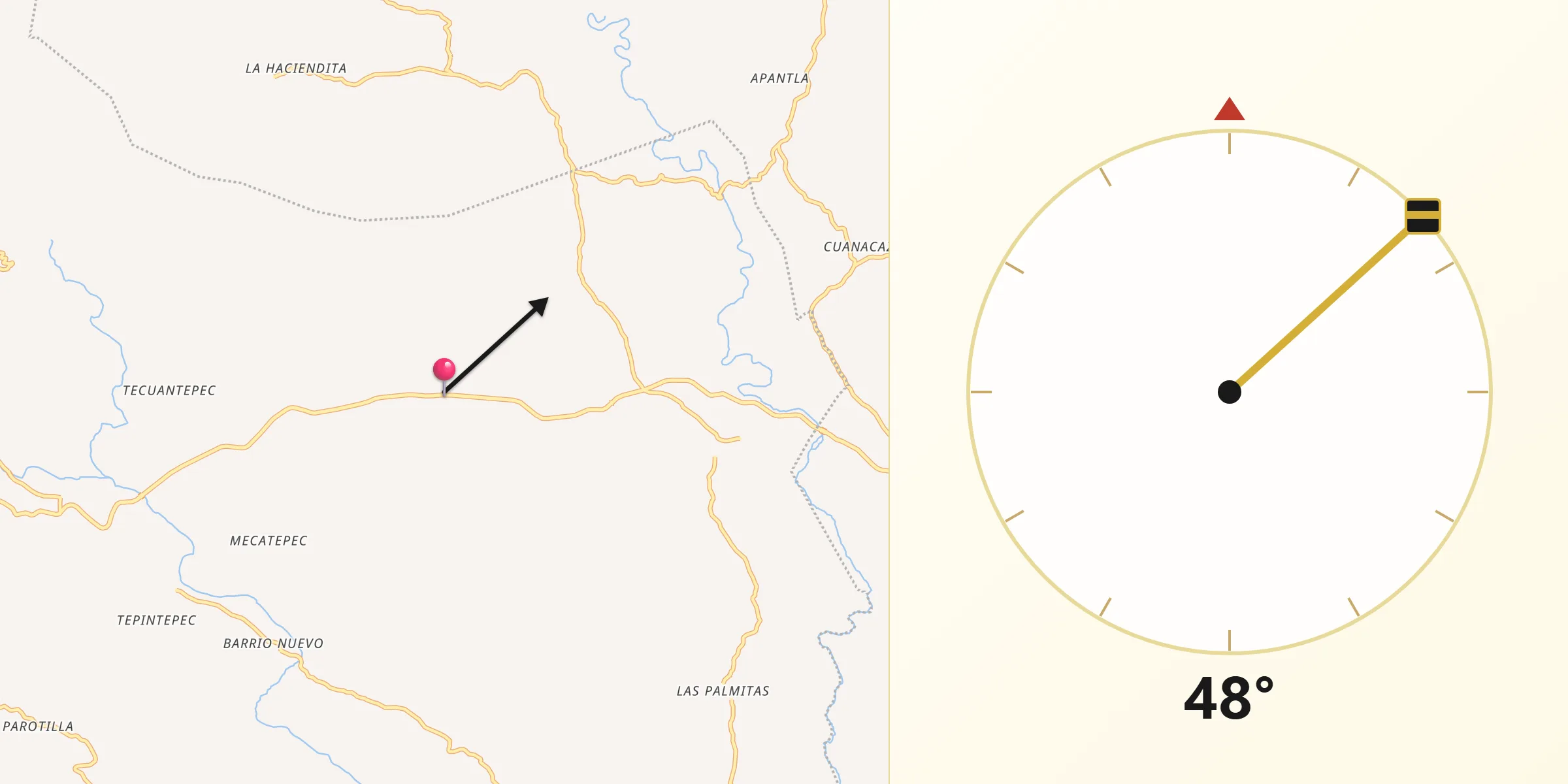Dirección de la Qibla desde Buenavista de Allende